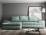 Colțar extensibil dumonde cu ladă de depozitare si sezut confortabil din spuma HR, Leonardo Enjoy Verde Mint 255x193 cm