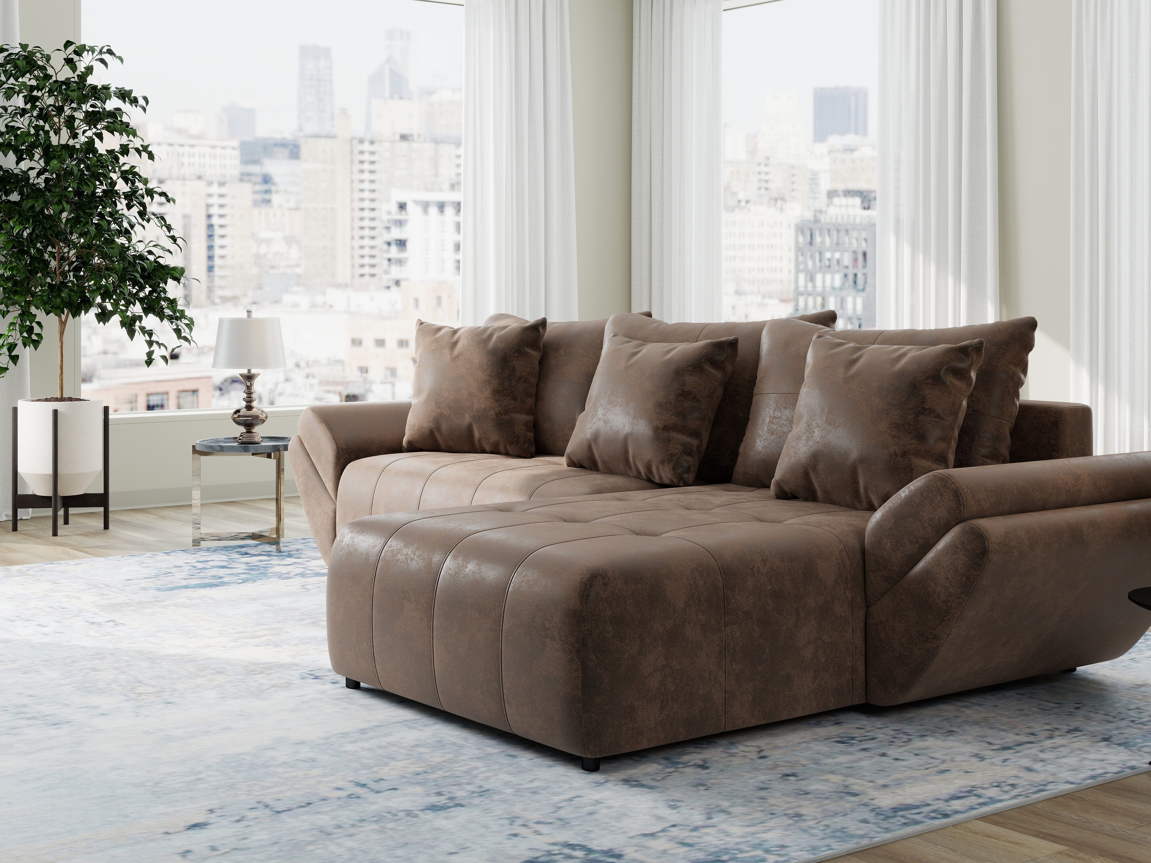 Colțar extensibil dumonde cu ladă de depozitare si sezut confortabil din spuma HR, Berlin Madagaskar Maro 280x185 cm II