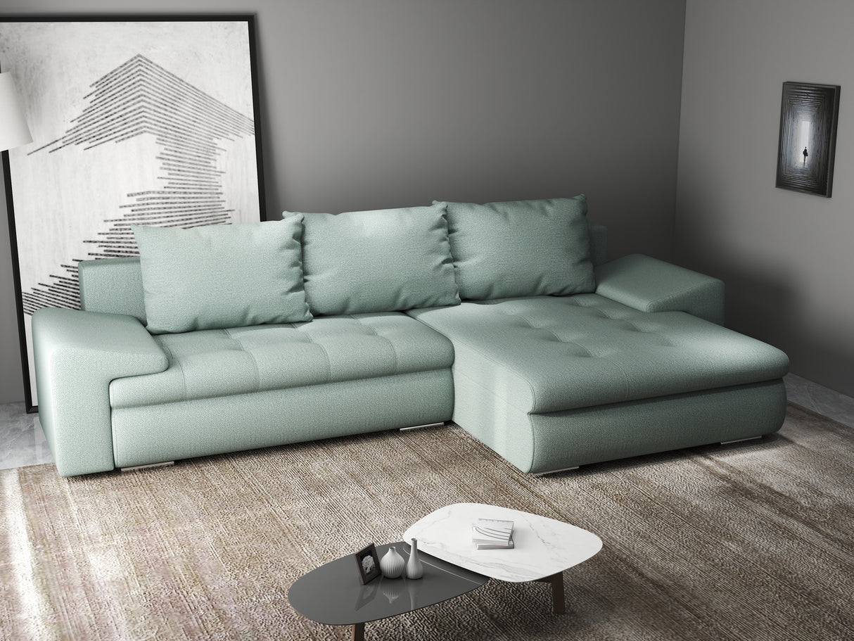 Colțar extensibil dumonde cu ladă de depozitare si sezut confortabil din spuma HR, Leonardo Enjoy Verde Mint 255x193 cm II