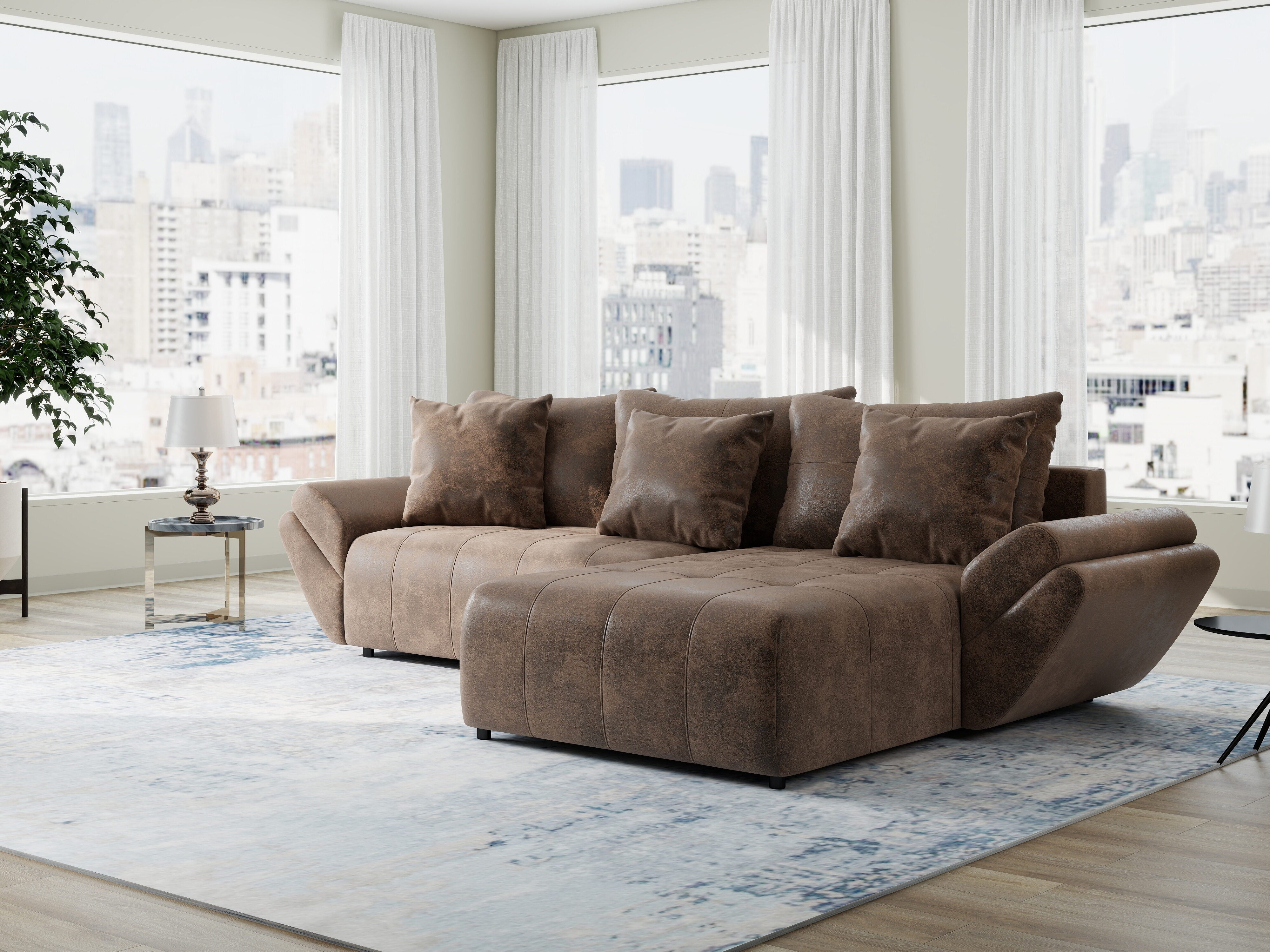 Colțar extensibil dumonde cu ladă de depozitare si sezut confortabil din spuma HR, Berlin Madagaskar Maro 280x185 cm II