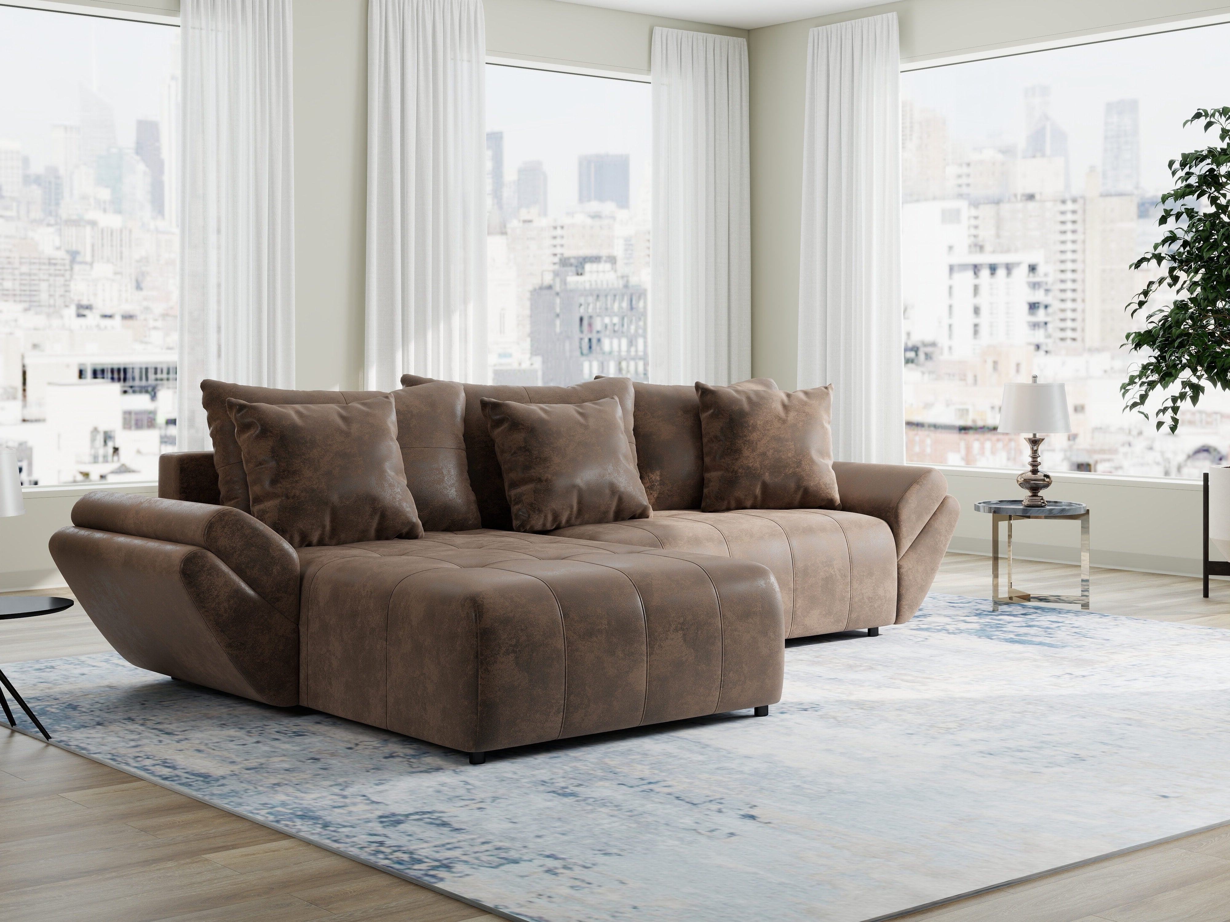 Colțar extensibil dumonde cu ladă de depozitare si sezut confortabil din spuma HR, Berlin Madagaskar Maro 280x185 cm