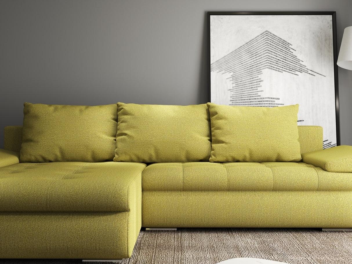 Colțar extensibil dumonde cu ladă de depozitare si sezut confortabil din spuma HR, Leonardo Enjoy Verde 255x193 cm