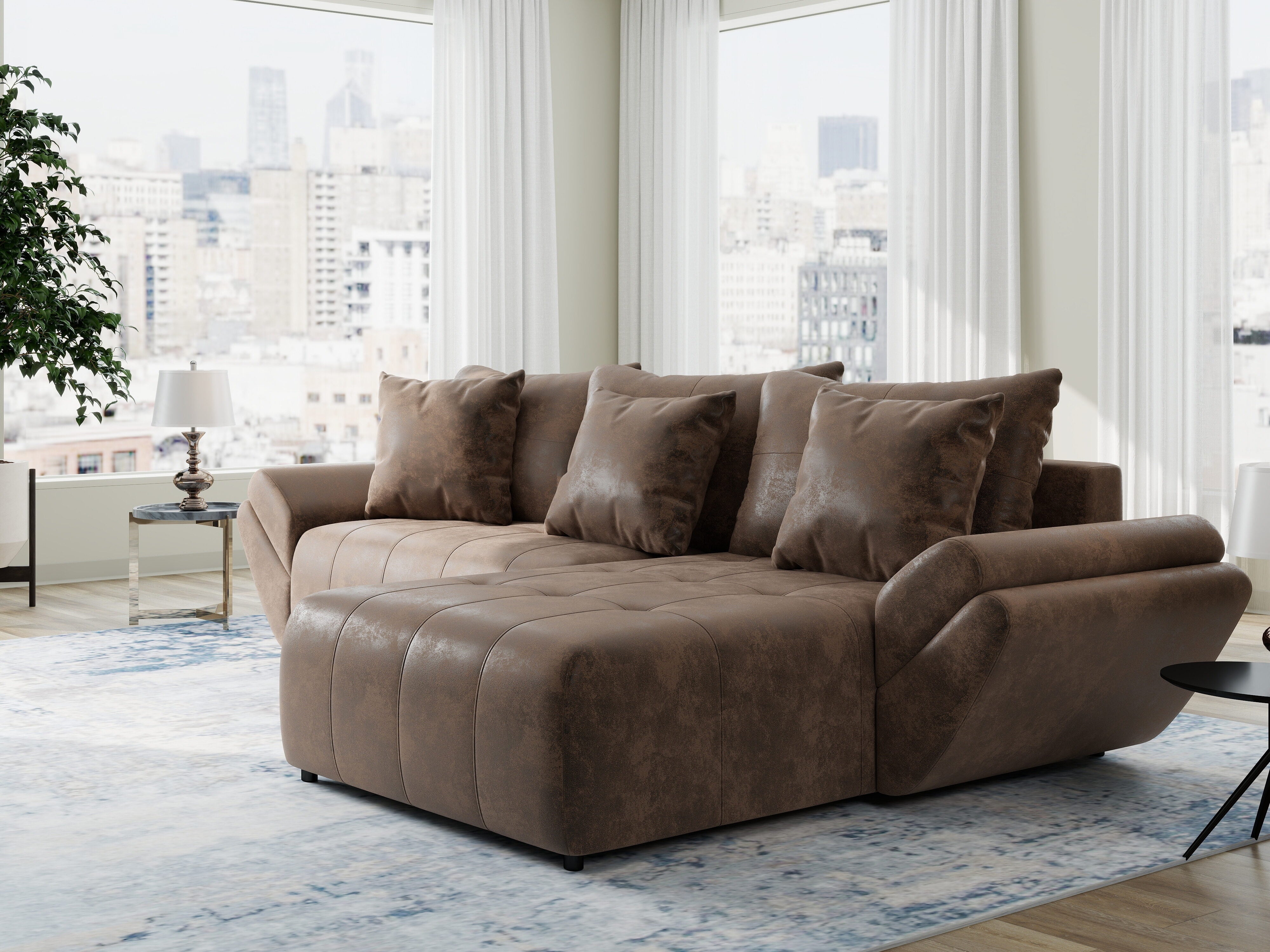 Colțar extensibil dumonde cu ladă de depozitare si sezut confortabil din spuma HR, Berlin Madagaskar Maro 280x185 cm II