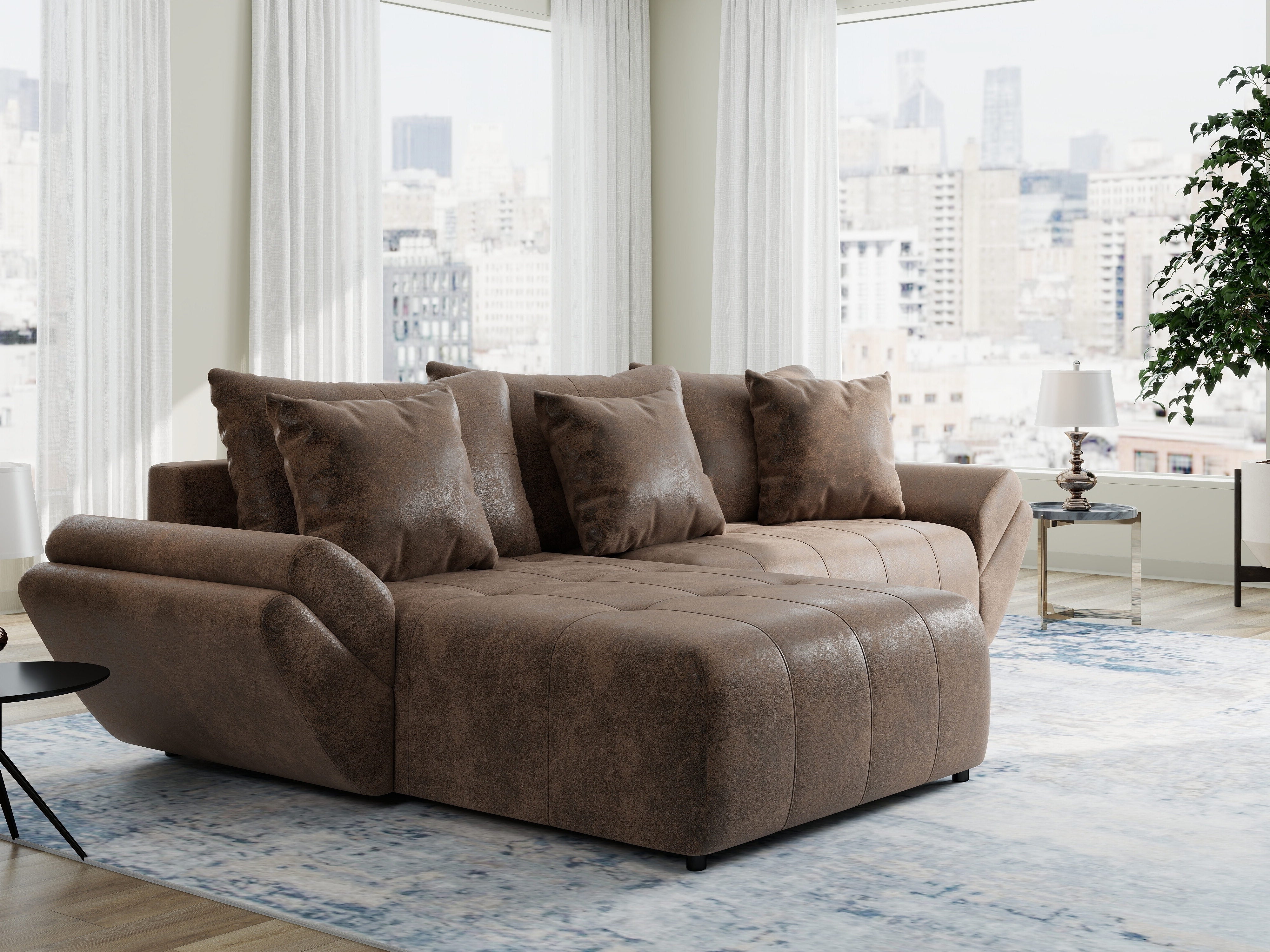 Colțar extensibil dumonde cu ladă de depozitare si sezut confortabil din spuma HR, Berlin Madagaskar Maro 280x185 cm