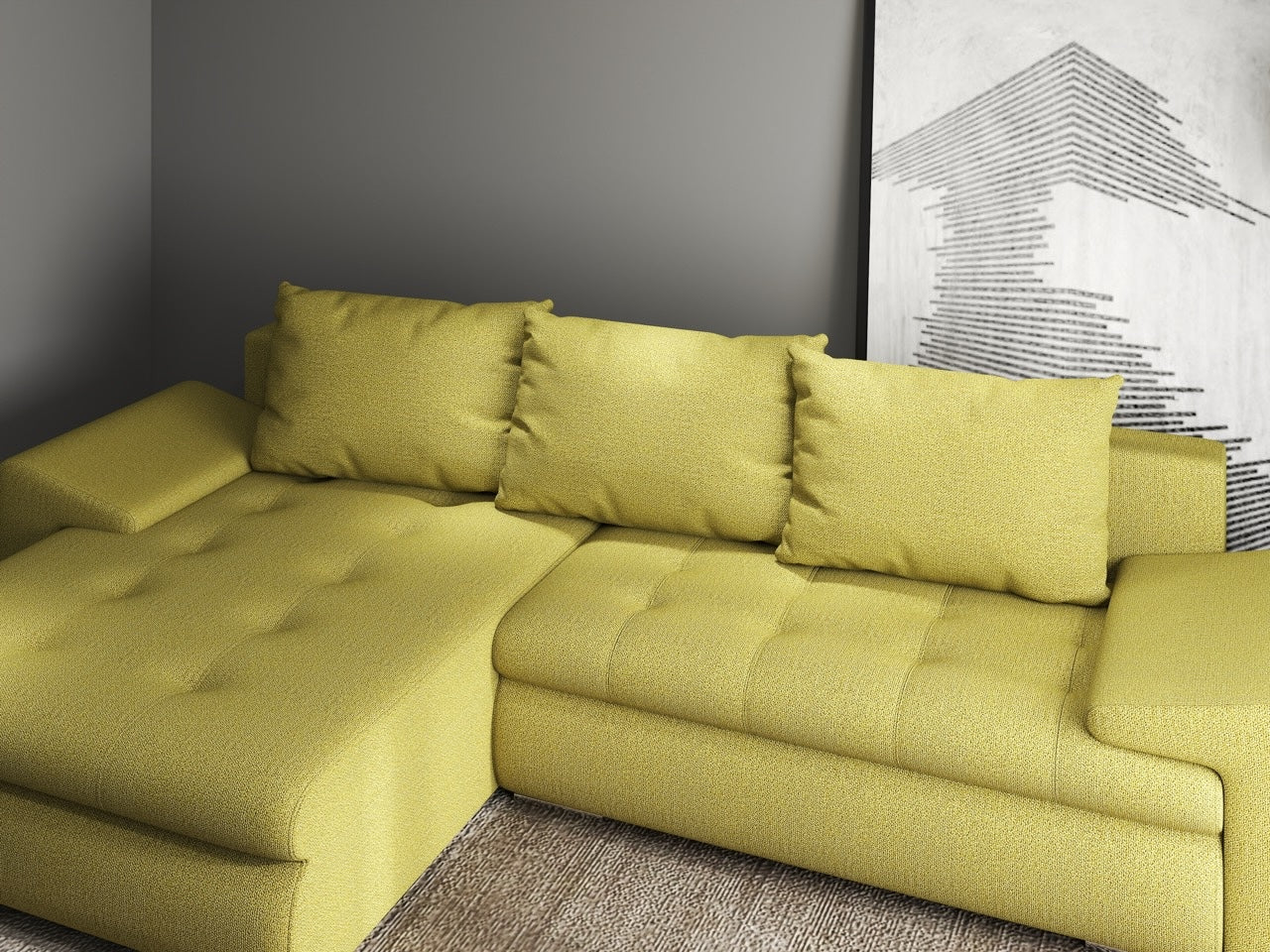 Colțar extensibil dumonde cu ladă de depozitare si sezut confortabil din spuma HR, Leonardo Enjoy Verde 255x193 cm Fabrica
