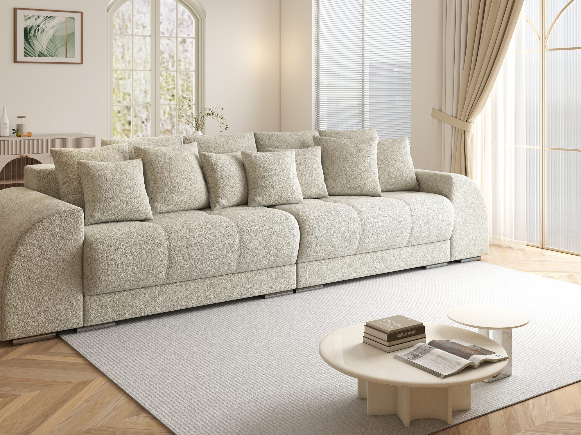 Canapea extensibilă dumonde cu 2 lăzi de depozitare si sezut confortabil din spuma high-density, Verona Arena Bej 20 310x100 cm