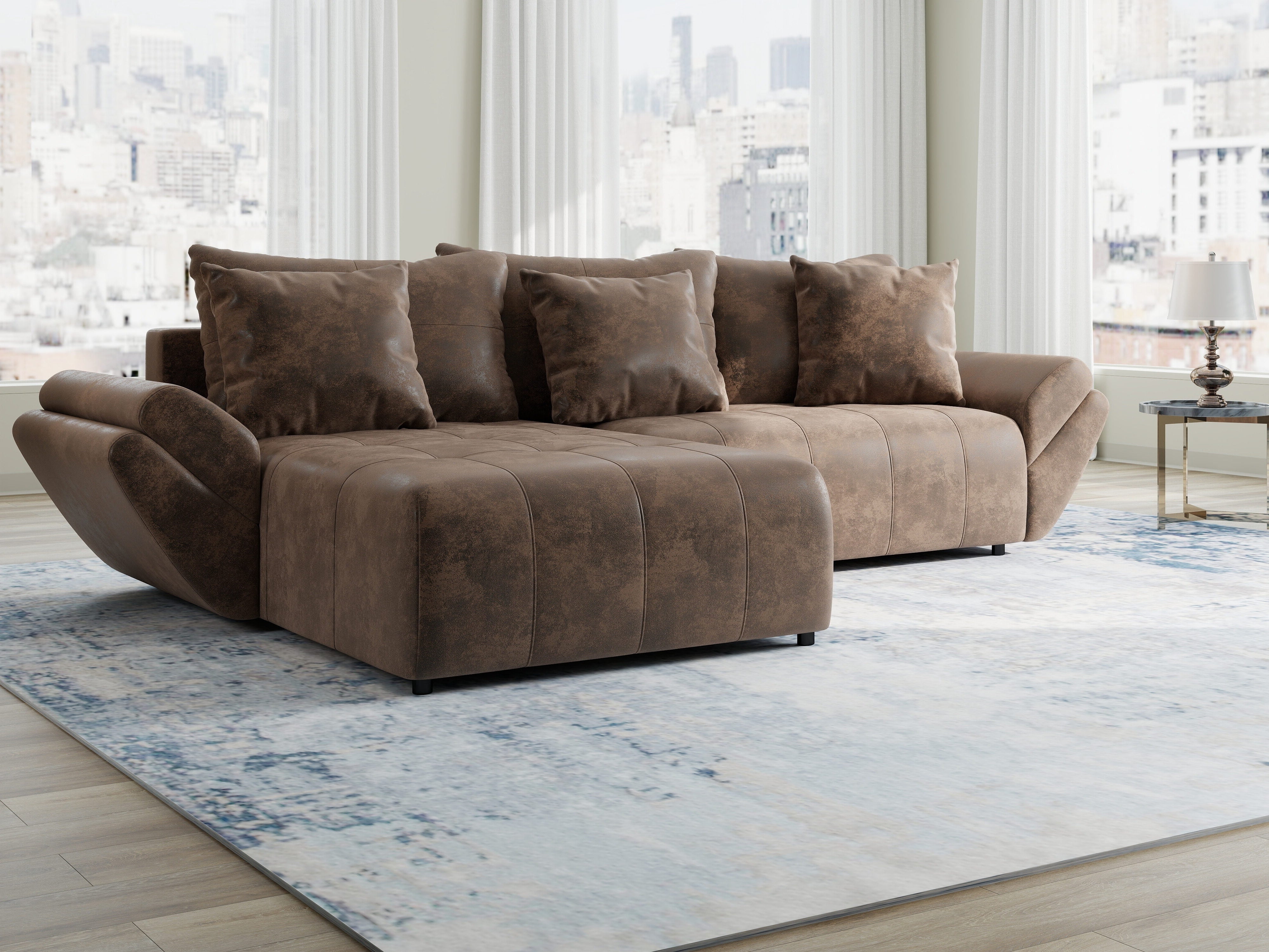 Colțar extensibil dumonde cu ladă de depozitare si sezut confortabil din spuma HR, Berlin Madagaskar Maro 280x185 cm