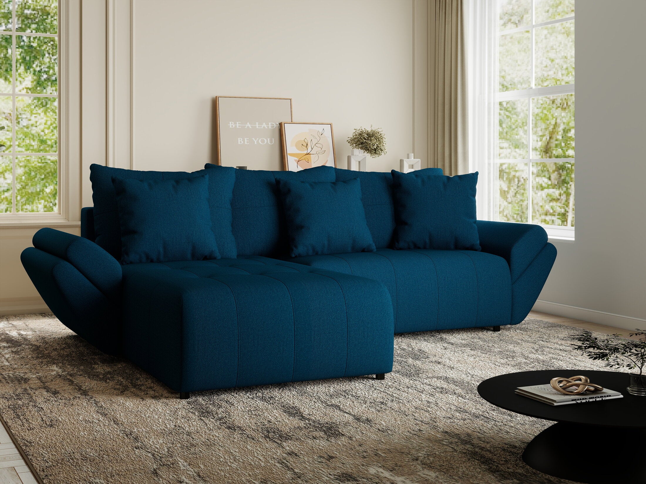 Colțar extensibil dumonde cu ladă de depozitare si sezut confortabil din spuma HR, Berlin Enjoy Verde Petrol 280x185 cm