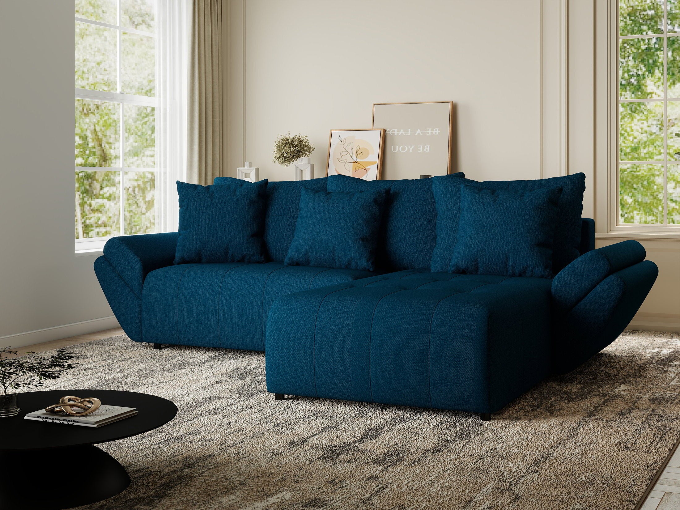 Colțar extensibil dumonde cu ladă de depozitare si sezut confortabil din spuma HR, Berlin Enjoy Verde Petrol 280x185 cm II