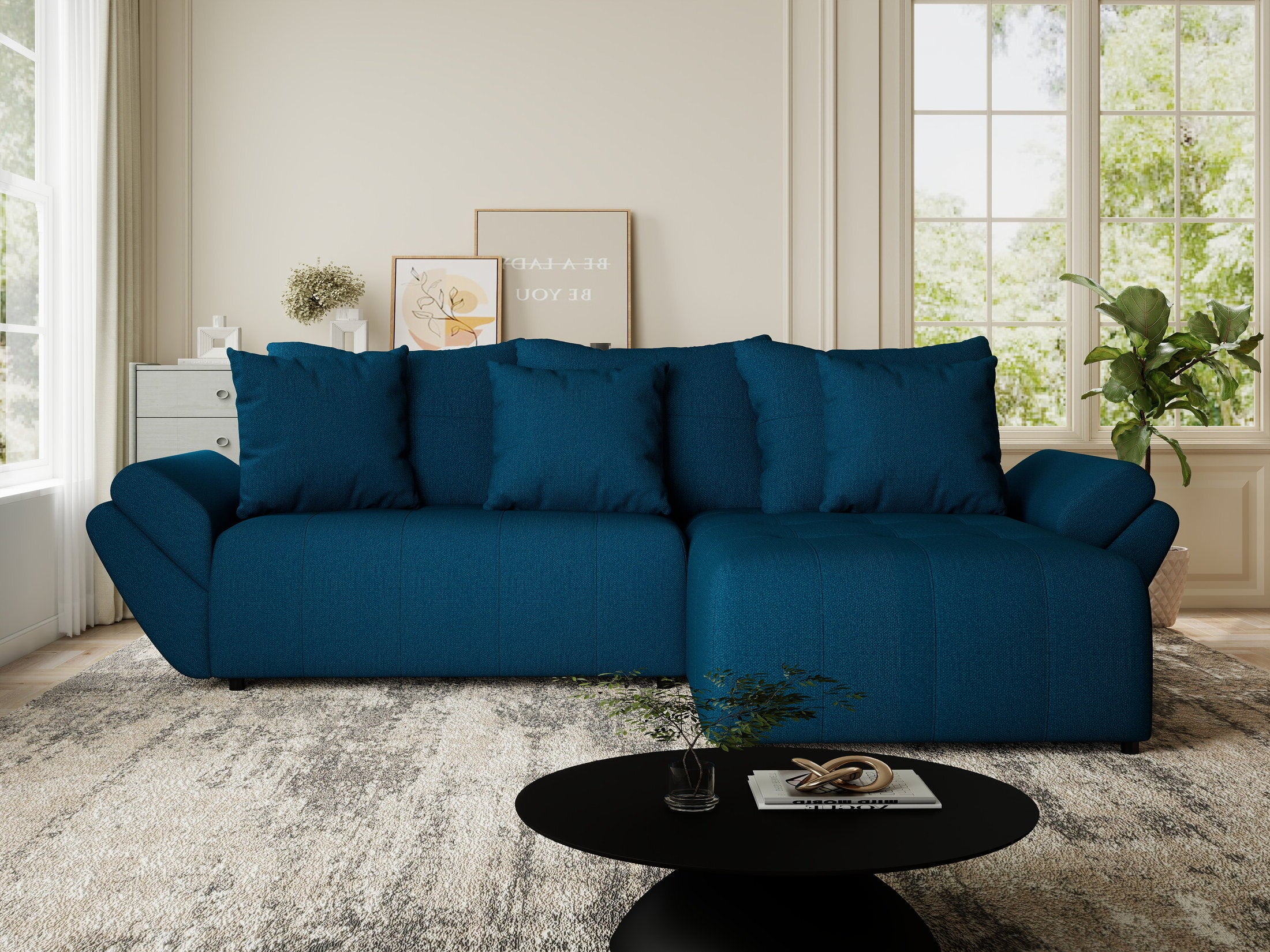 Colțar extensibil dumonde cu ladă de depozitare si sezut confortabil din spuma HR, Berlin Enjoy Verde Petrol 280x185 cm II