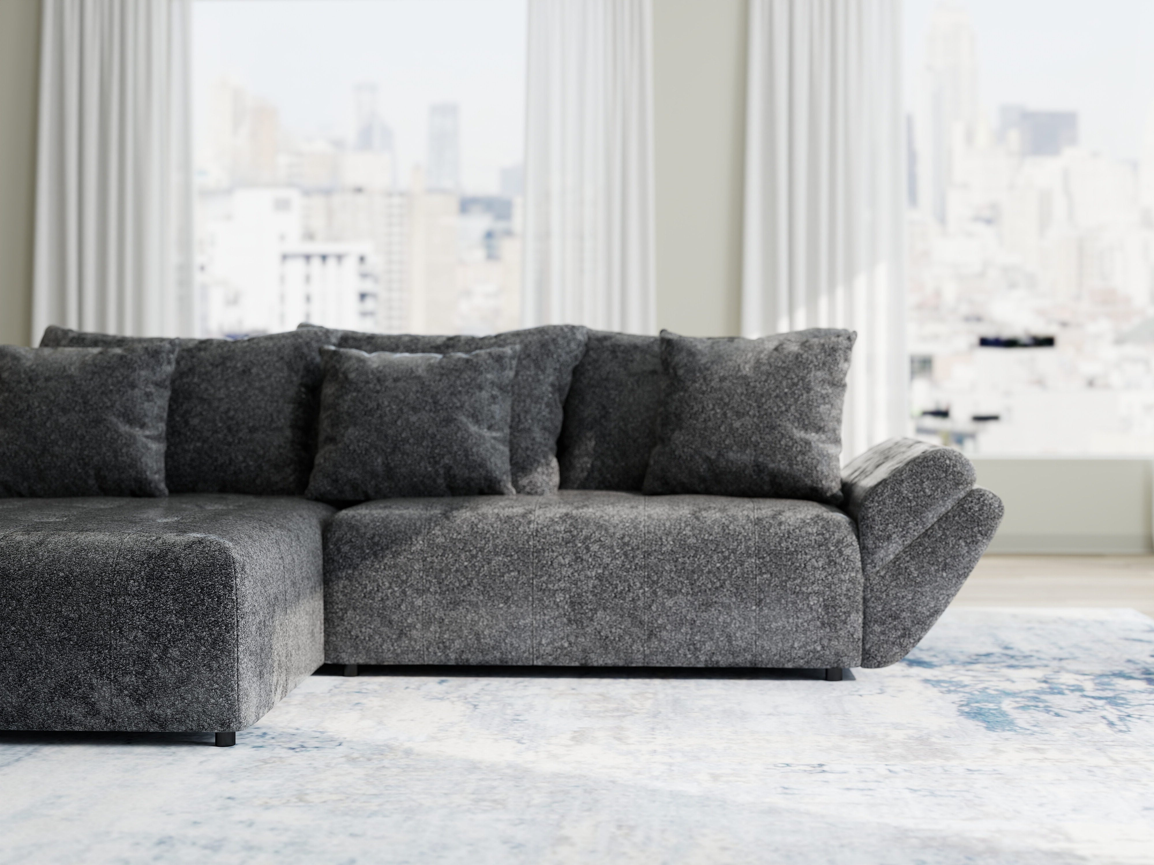 Colțar extensibil dumonde cu ladă de depozitare si sezut confortabil din spuma HR, Berlin Euphoria Negru 280x185 cm