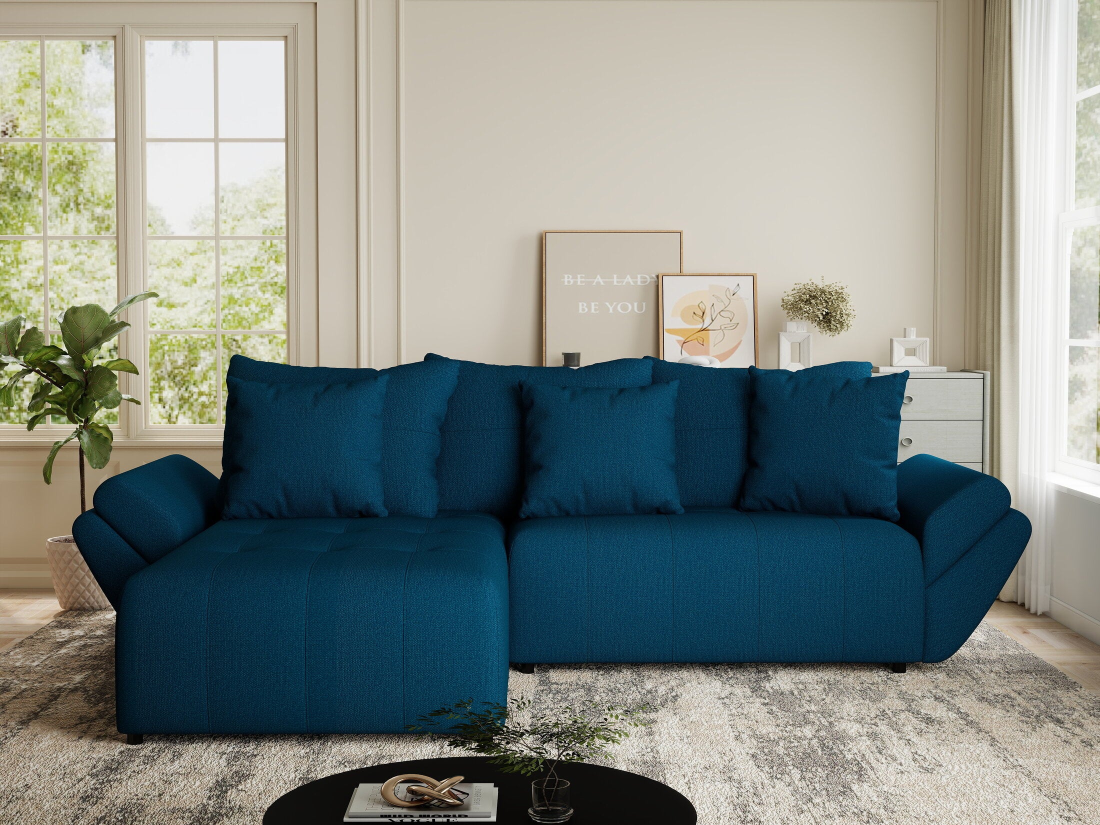 Colțar extensibil dumonde cu ladă de depozitare si sezut confortabil din spuma HR, Berlin Enjoy Verde Petrol 280x185 cm