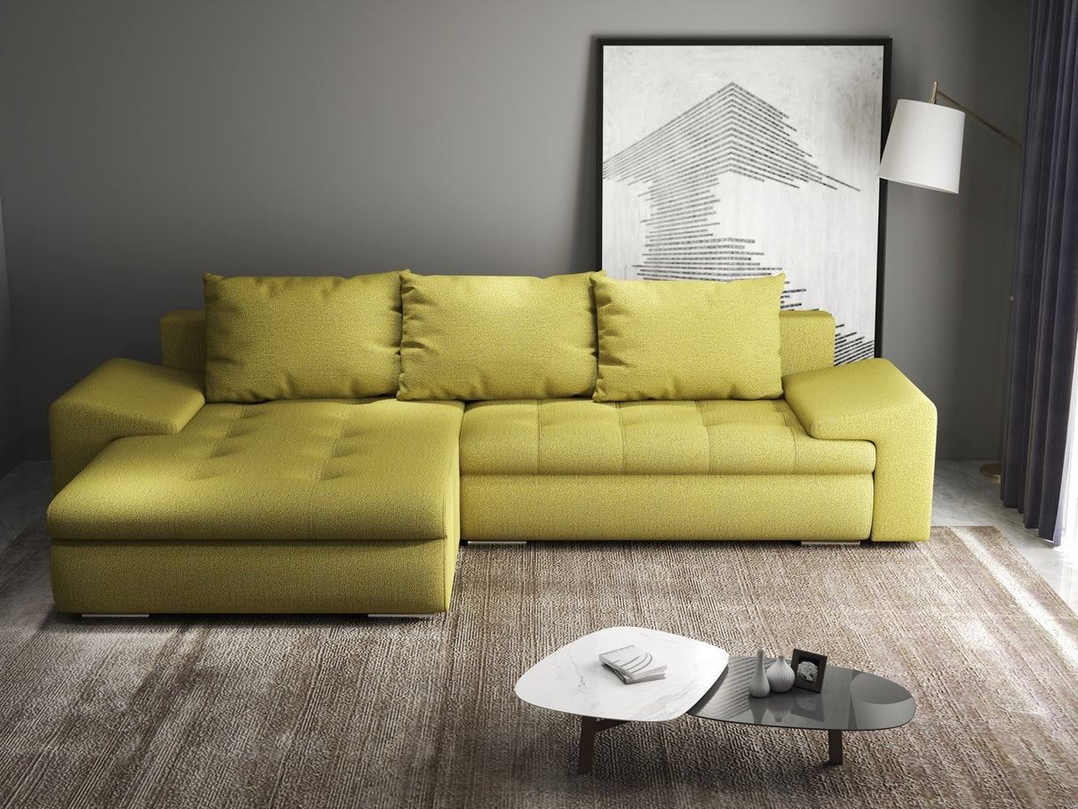 Colțar extensibil dumonde cu ladă de depozitare si sezut confortabil din spuma HR, Leonardo Enjoy Verde 255x193 cm