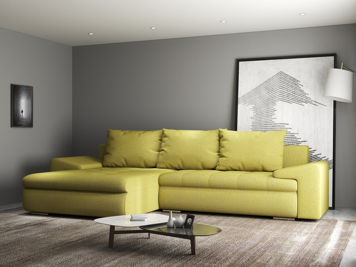 Colțar extensibil dumonde cu ladă de depozitare si sezut confortabil din spuma HR, Leonardo Enjoy Verde 255x193 cm
