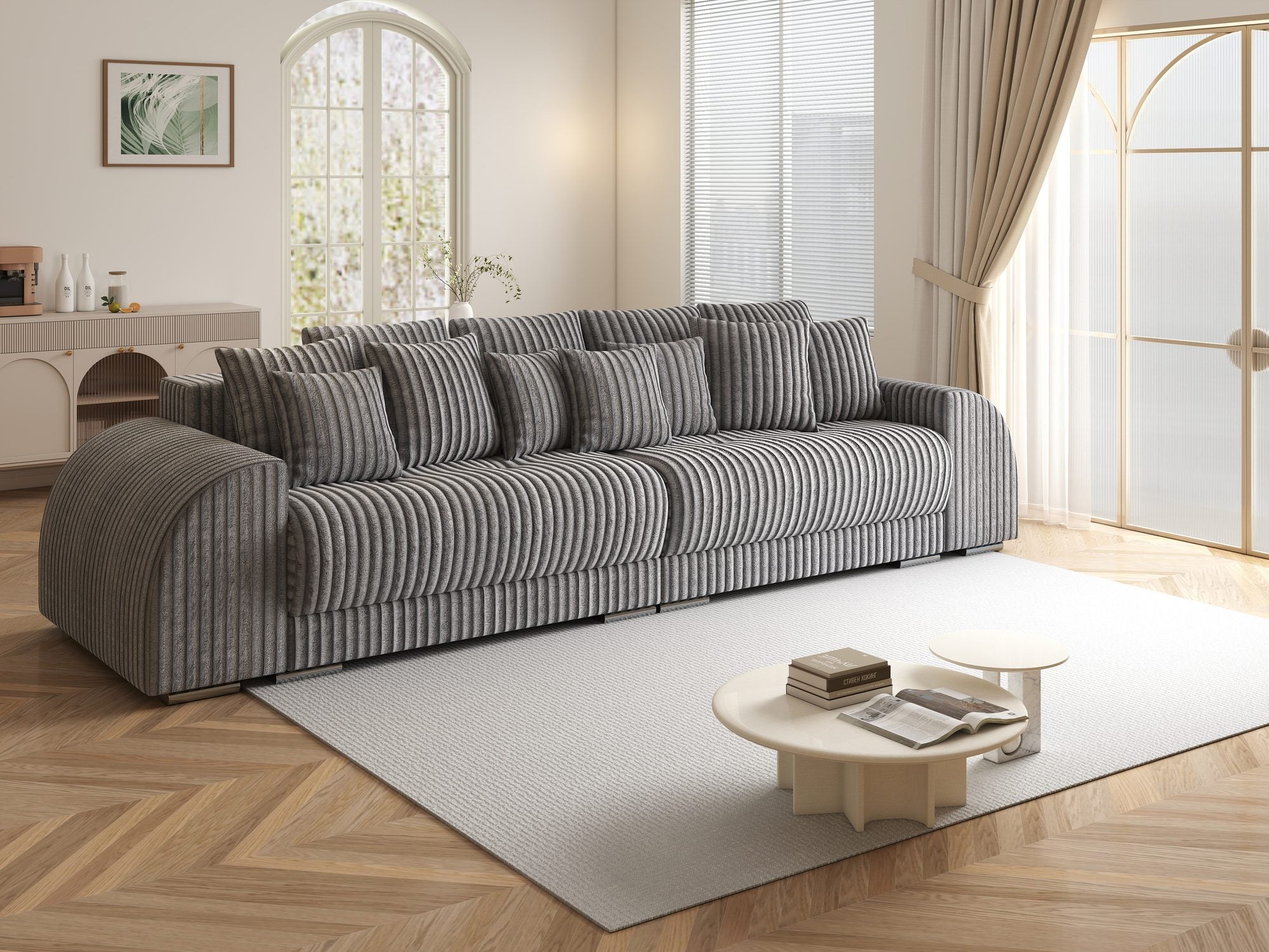 Canapea extensibilă dumonde cu 2 lăzi de depozitare si sezut confortabil din spuma high-density, Verona Tilia Gri 90 310x100 cm