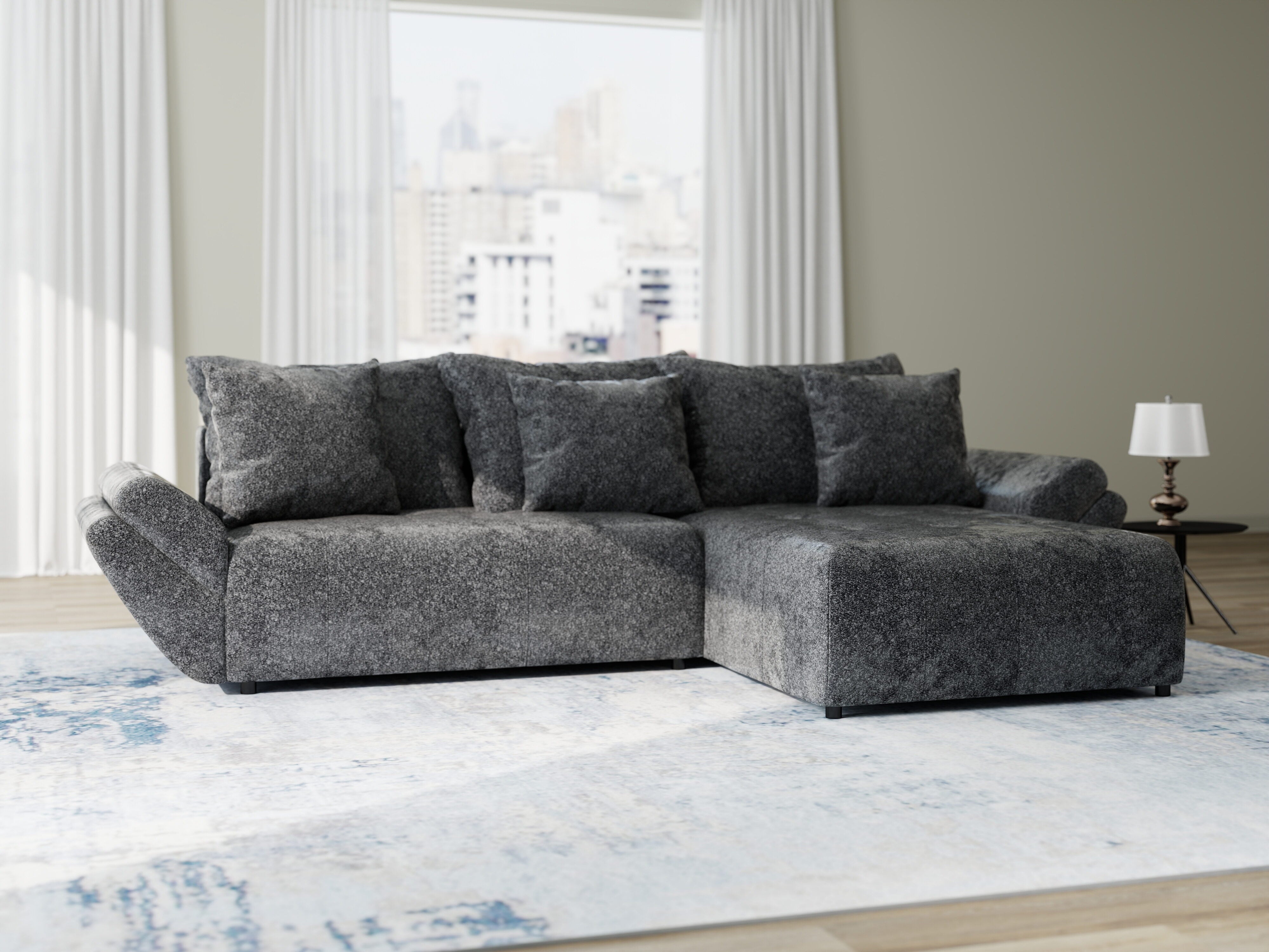 Colțar extensibil dumonde cu ladă de depozitare si sezut confortabil din spuma HR, Berlin Euphoria Negru 280x185 cm II