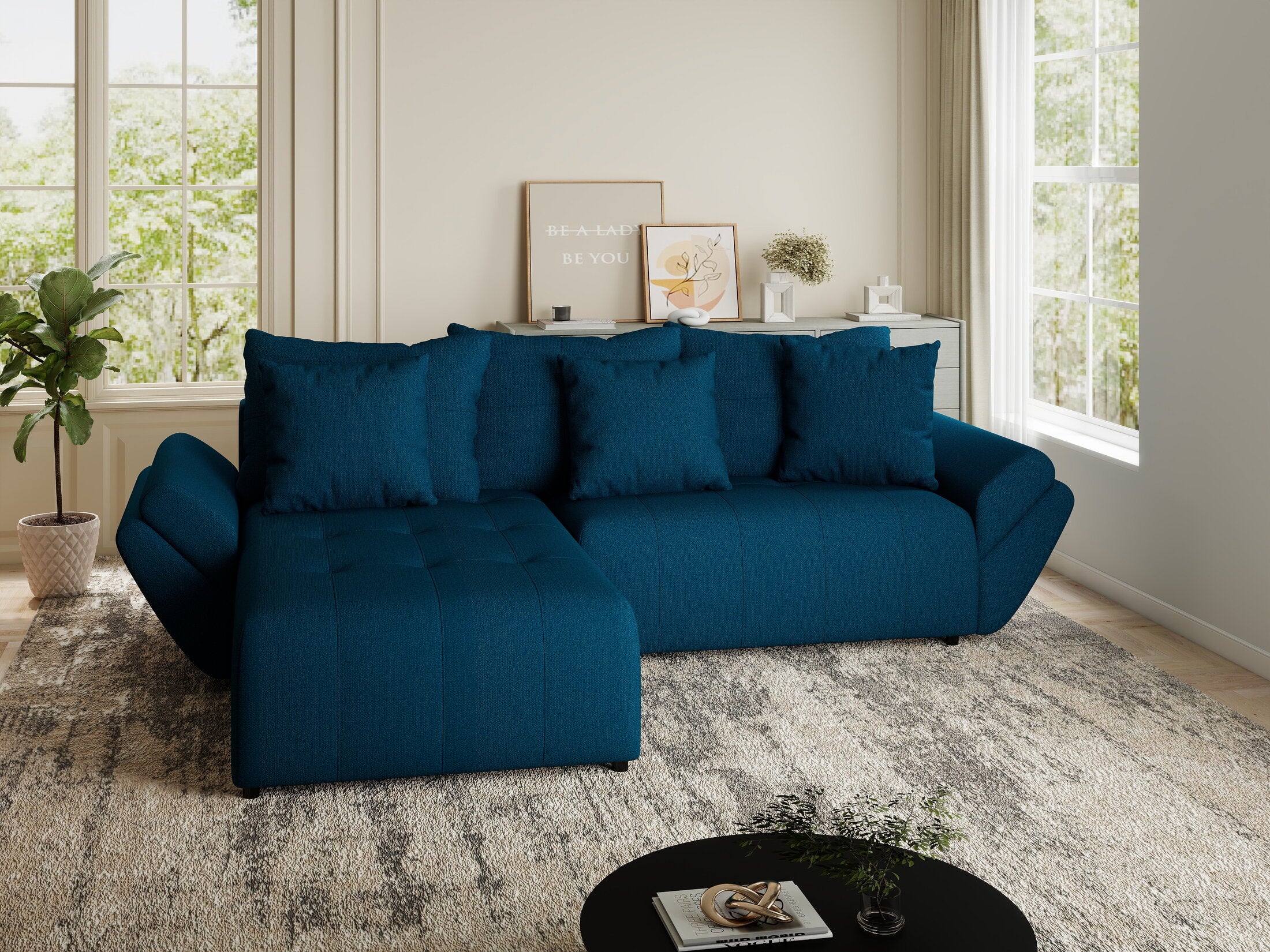 Colțar extensibil dumonde cu ladă de depozitare si sezut confortabil din spuma HR, Berlin Enjoy Verde Petrol 280x185 cm