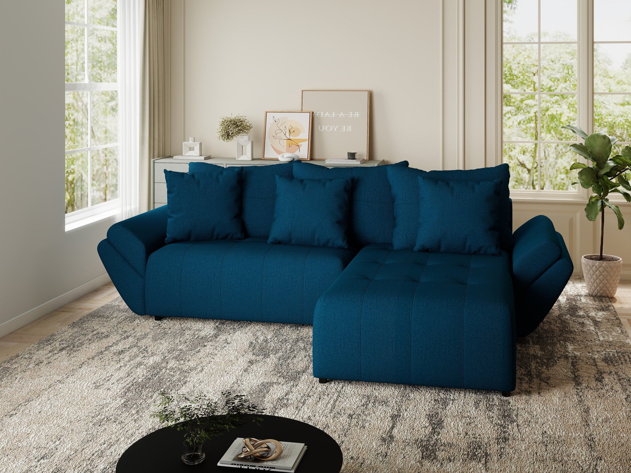 Colțar extensibil dumonde cu ladă de depozitare si sezut confortabil din spuma HR, Berlin Enjoy Verde Petrol 280x185 cm II