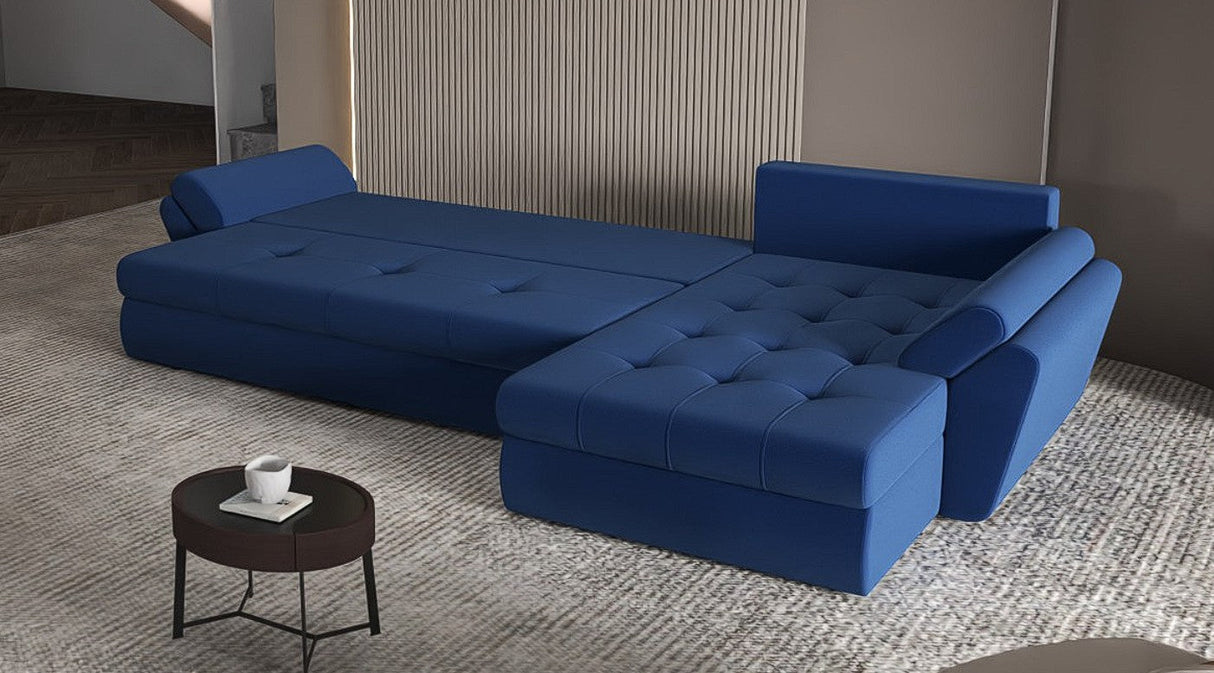 Colțar extensibil dumonde cu ladă de depozitare si sezut confortabil din spuma HR, Loana XL Royal Albastru 335x185 cm Fabrica