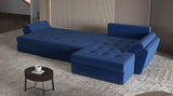Colțar extensibil dumonde cu ladă de depozitare si sezut confortabil din spuma HR, Loana XL Royal Albastru 335x185 cm Fabrica