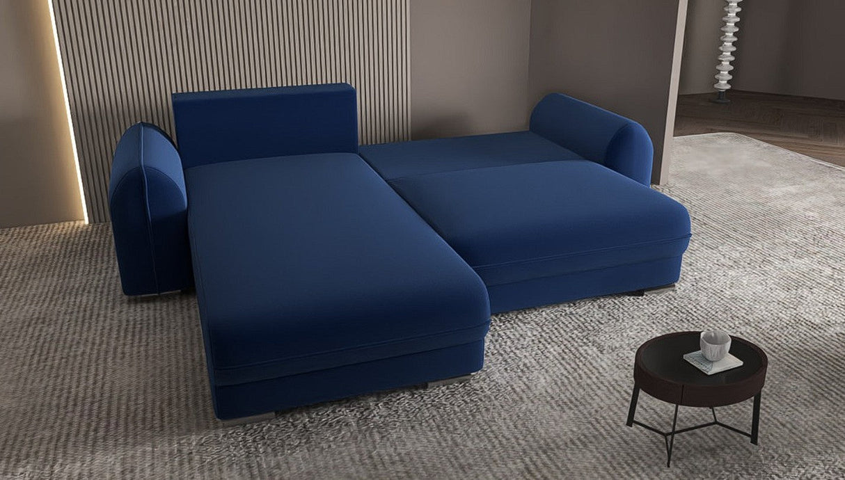 Colțar extensibil dumonde cu ladă de depozitare si sezut confortabil din spuma HR, Denver Royal Albastru 275x185 cm Fabrica