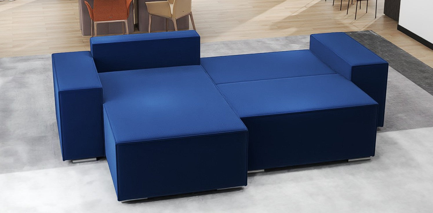 Colțar extensibil dumonde cu ladă de depozitare si sezut confortabil din spuma HR, Dream Royal Albastru 290x185 cm Fabrica