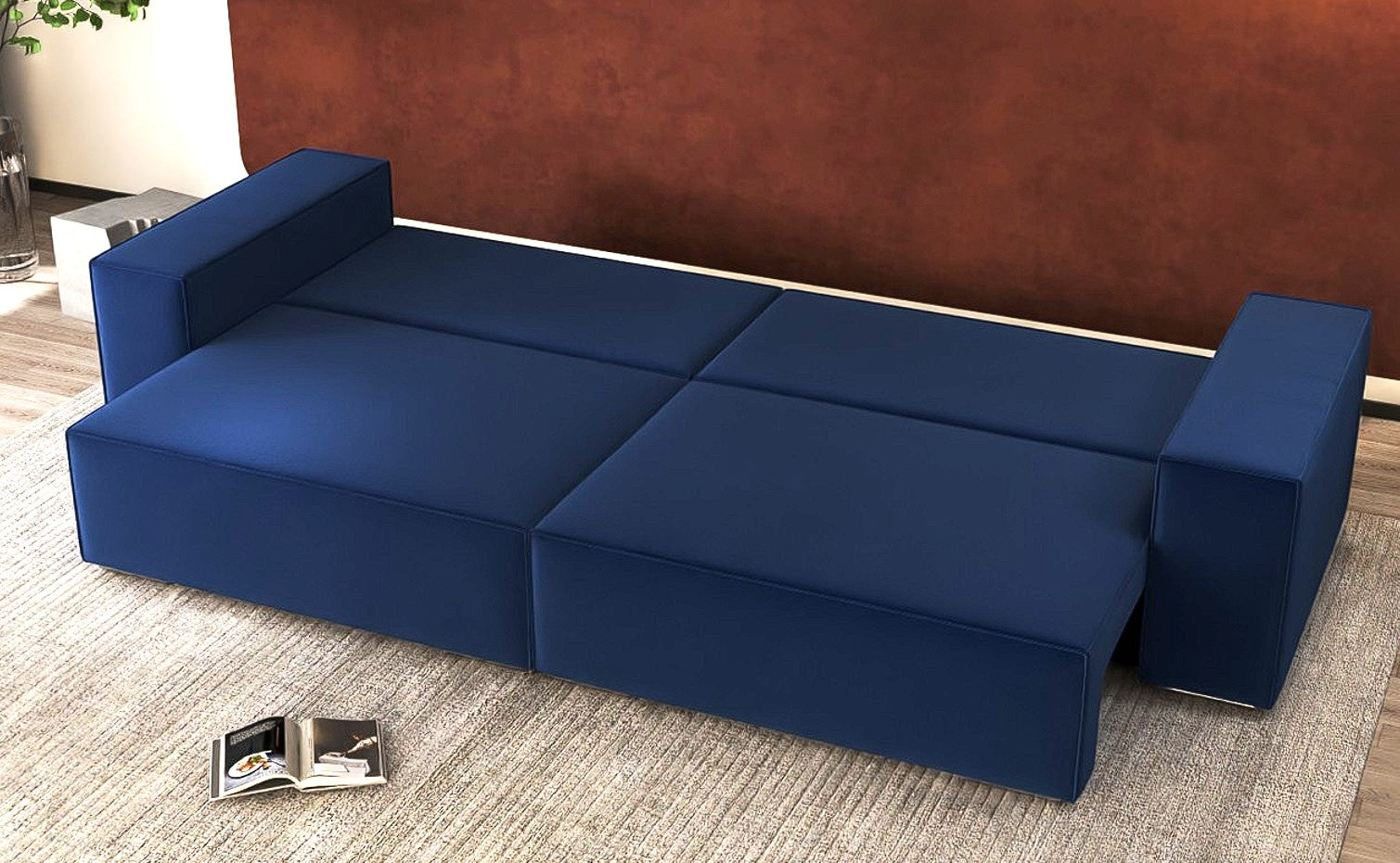 Canapea extensibilă dumonde cu ladă de depozitare si sezut confortabil din spuma HR, Dream Royal Albastru 310x100 cm Fabrica