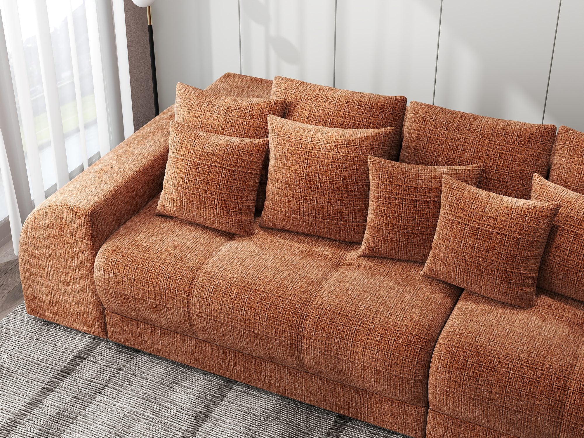 Canapea extensibilă dumonde cu 2 lăzi de depozitare si sezut confortabil din spuma high-density, Verona Cremona Teracota 52 310x100 cm