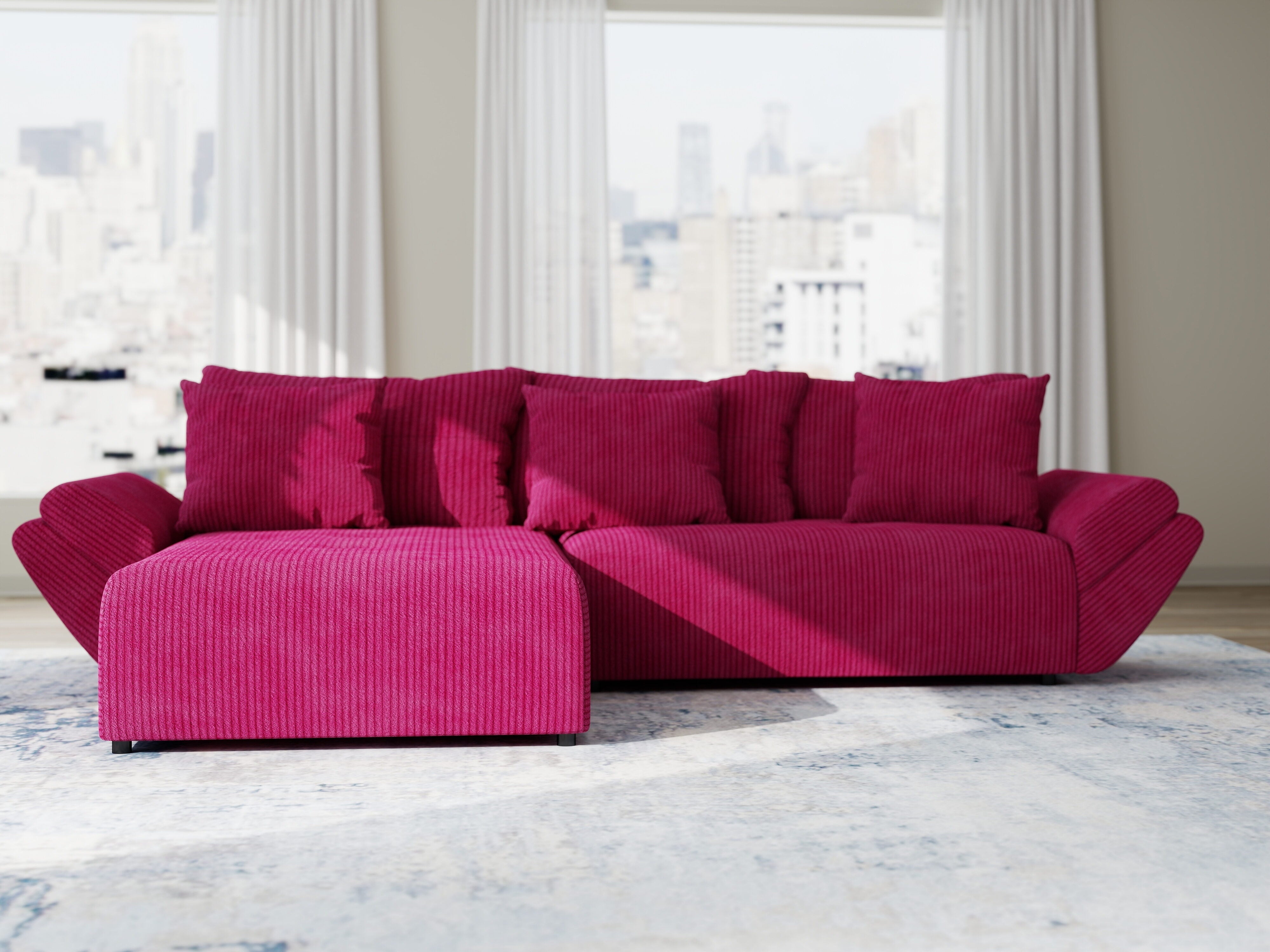 Colțar extensibil dumonde cu ladă de depozitare si sezut confortabil din spuma HR, Berlin Zoom Rosu 280x185 cm