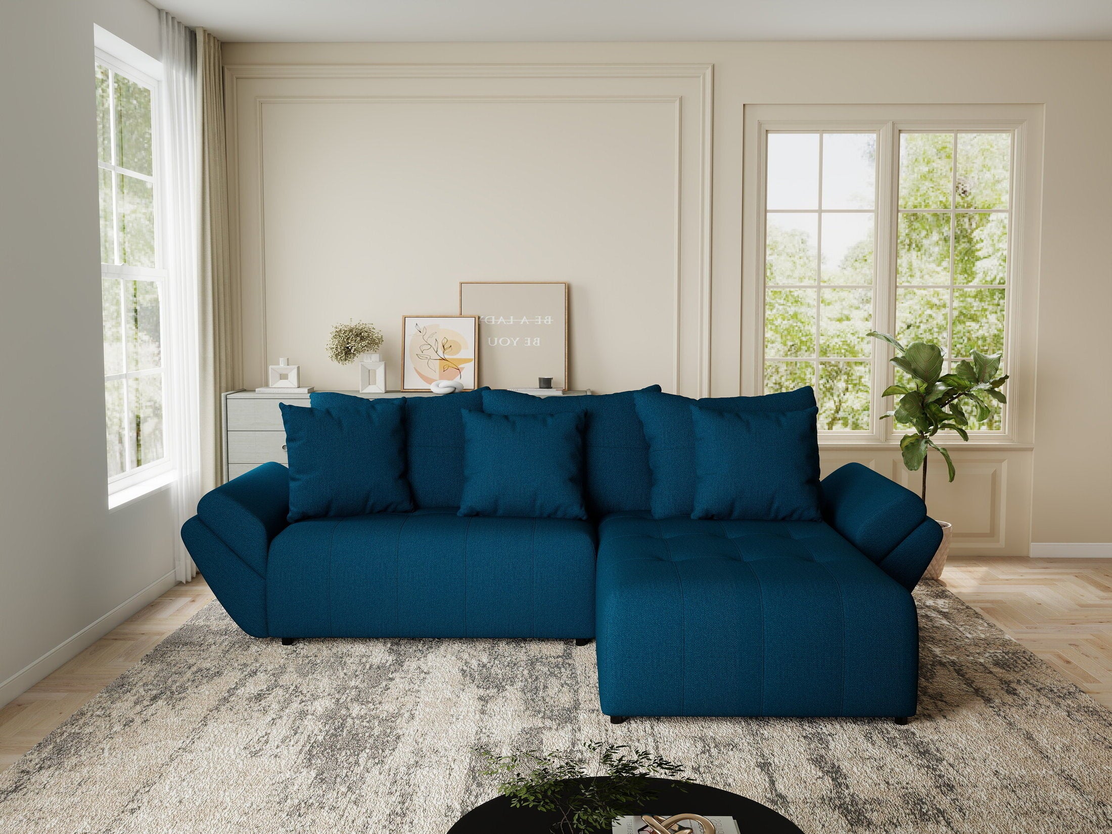 Colțar extensibil dumonde cu ladă de depozitare si sezut confortabil din spuma HR, Berlin Enjoy Verde Petrol 280x185 cm II