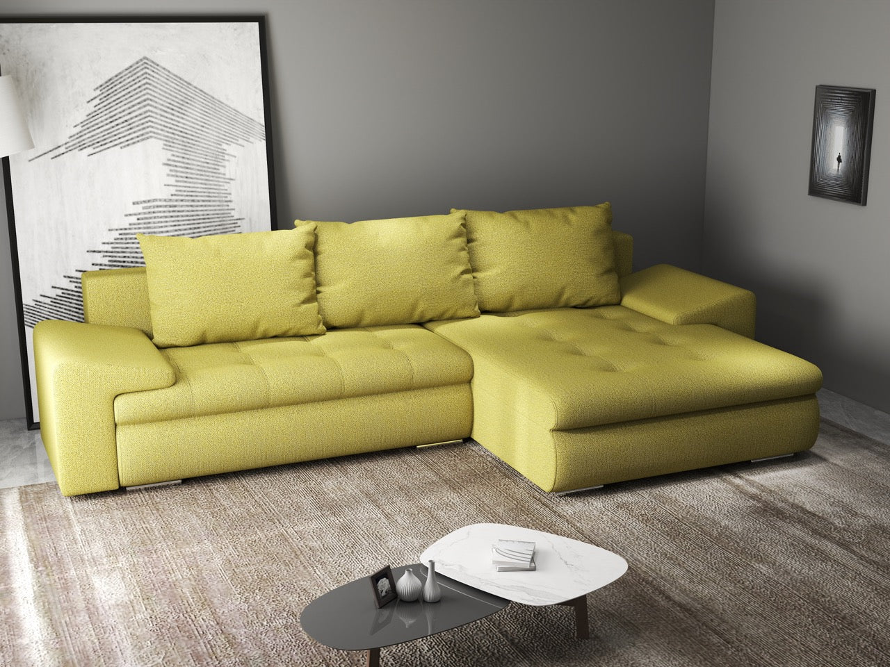Colțar extensibil dumonde cu ladă de depozitare si sezut confortabil din spuma HR, Leonardo Enjoy Verde 255x193 cm II Fabrica