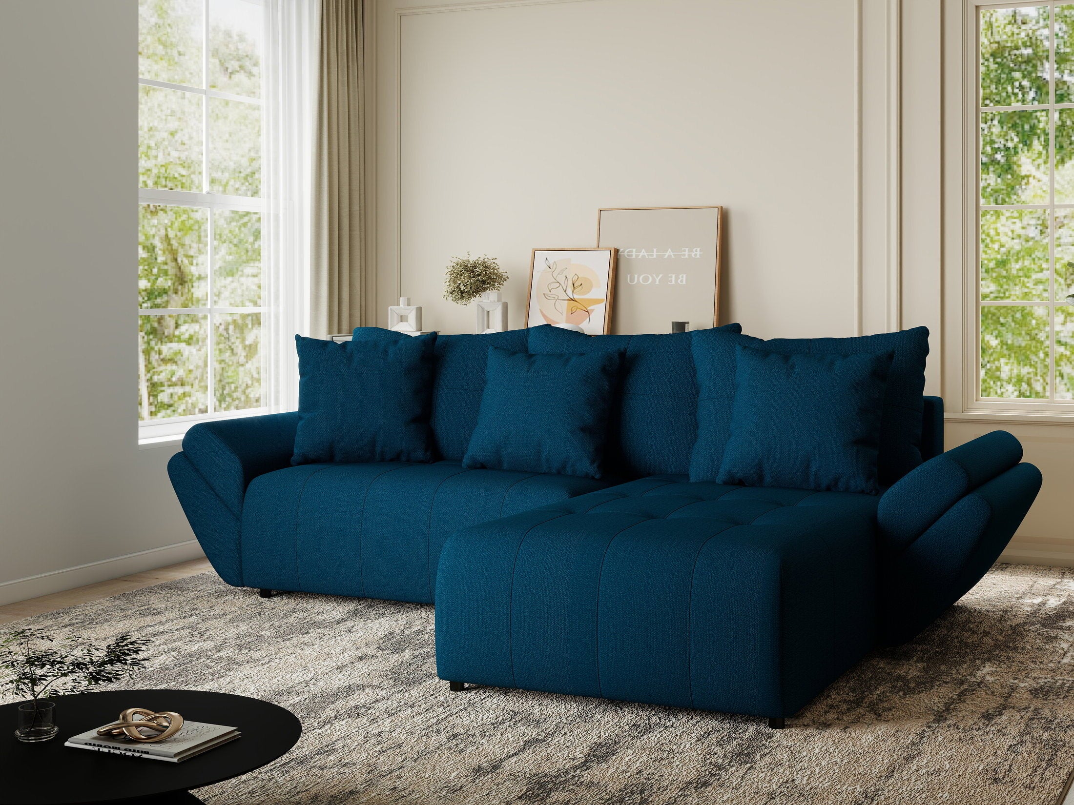 Colțar extensibil dumonde cu ladă de depozitare si sezut confortabil din spuma HR, Berlin Enjoy Verde Petrol 280x185 cm II