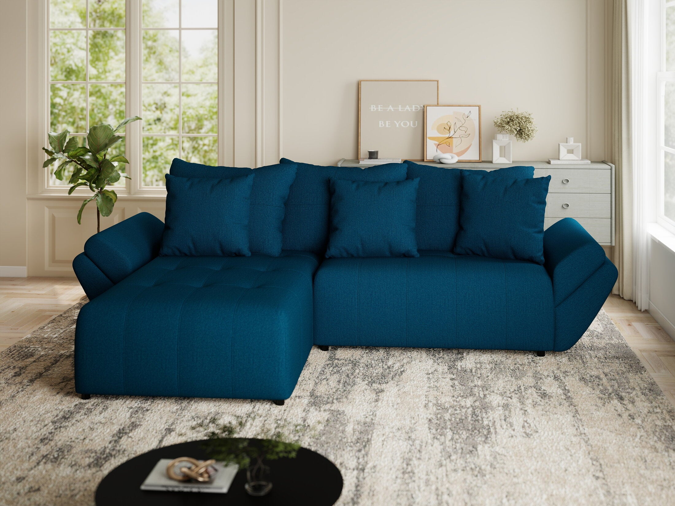 Colțar extensibil dumonde cu ladă de depozitare si sezut confortabil din spuma HR, Berlin Enjoy Verde Petrol 280x185 cm