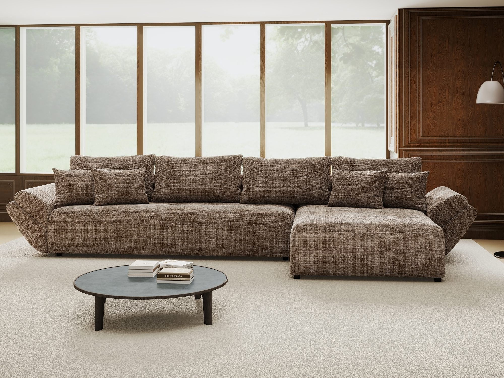 Colțar extensibil dumonde cu ladă de depozitare si sezut confortabil din spuma high-density, Berlin XL Cremona Maro-bej 24 II 350x185 cm