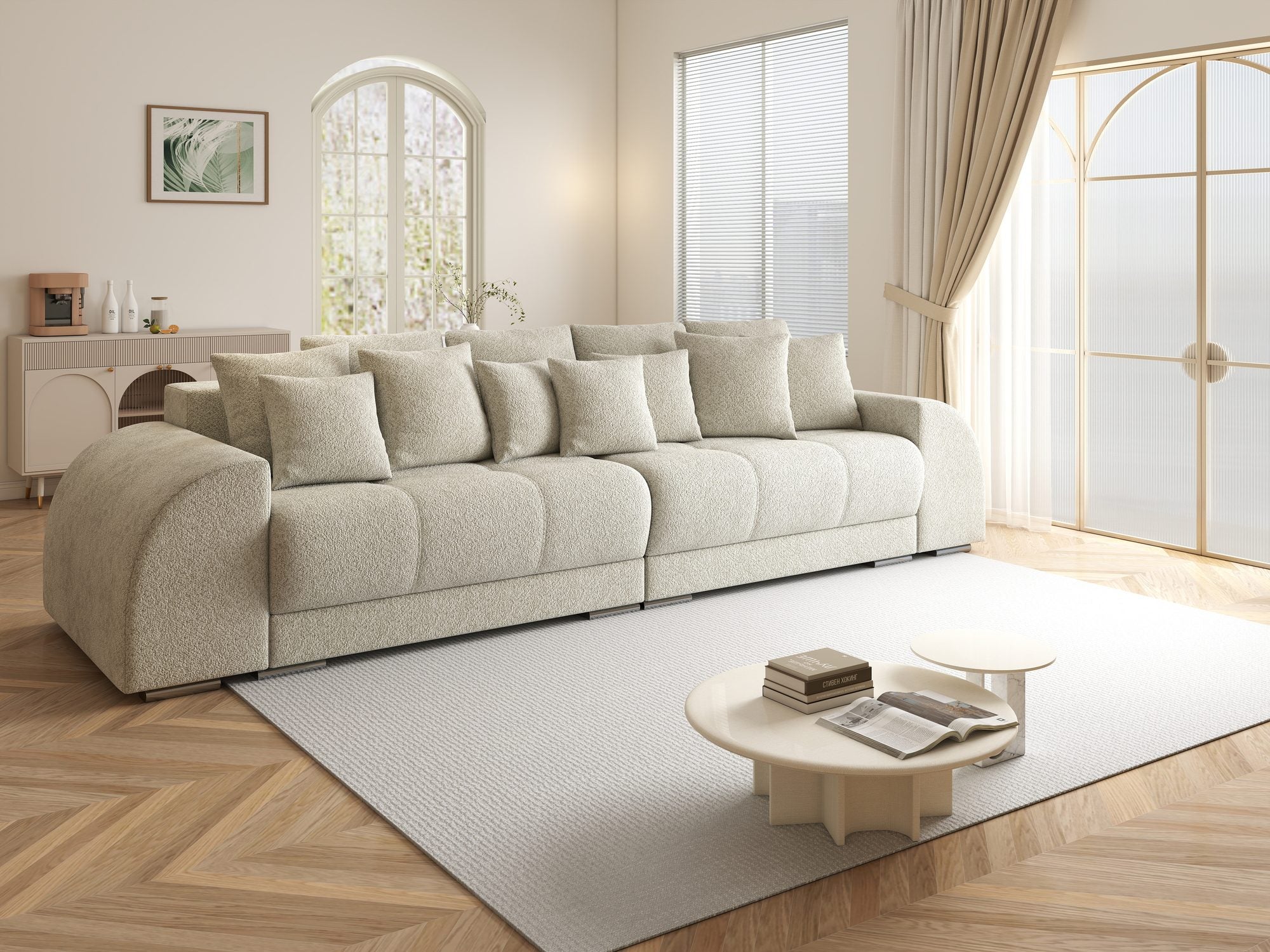 Canapea extensibilă dumonde cu 2 lăzi de depozitare si sezut confortabil din spuma high-density, Verona Arena Bej 20 310x100 cm