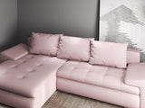 Colțar extensibil dumonde cu ladă de depozitare si sezut confortabil din spuma HR, Leonardo Enjoy Roz 255x193 cm