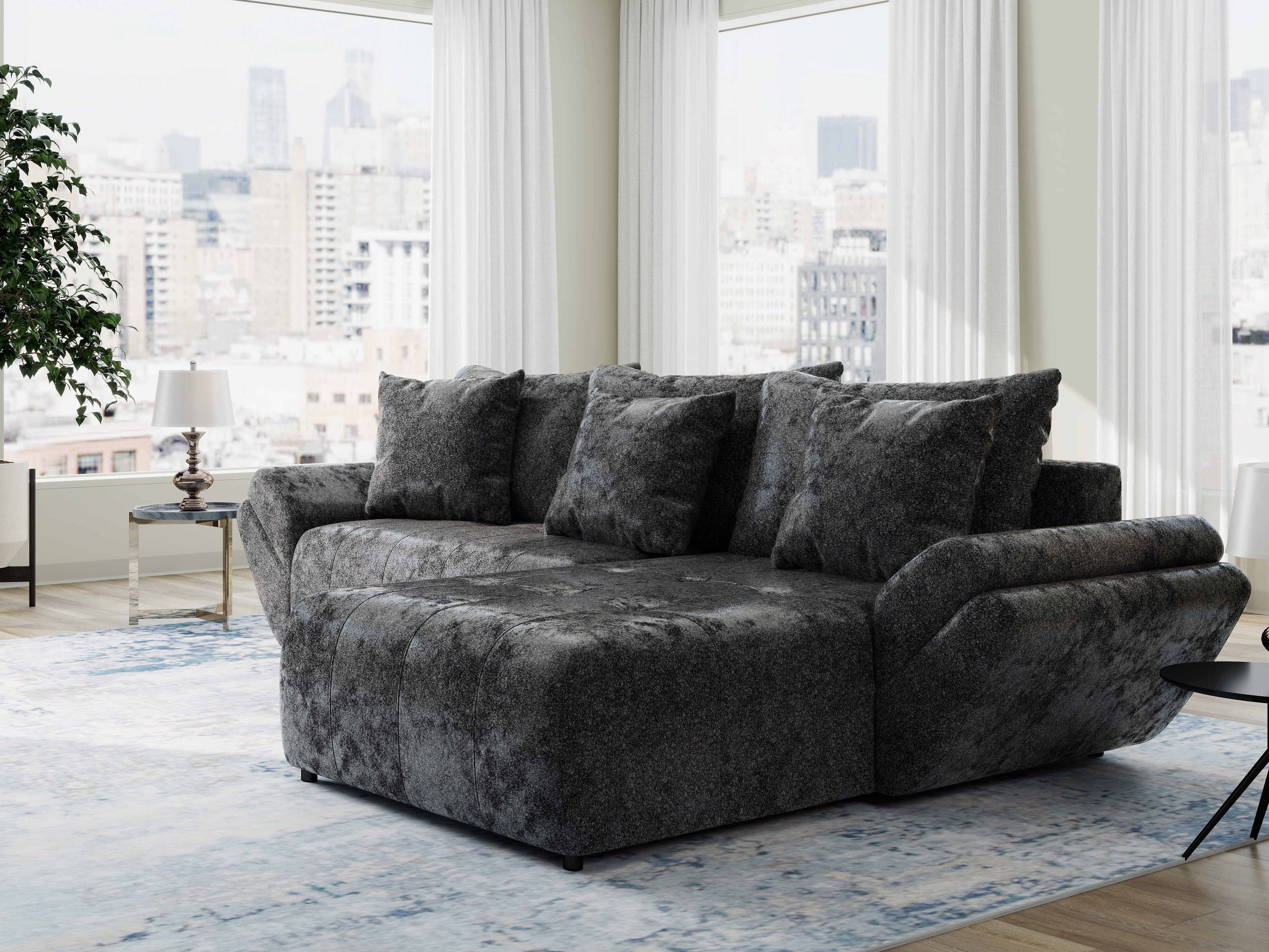 Colțar extensibil dumonde cu ladă de depozitare si sezut confortabil din spuma HR, Berlin Euphoria Negru 280x185 cm II