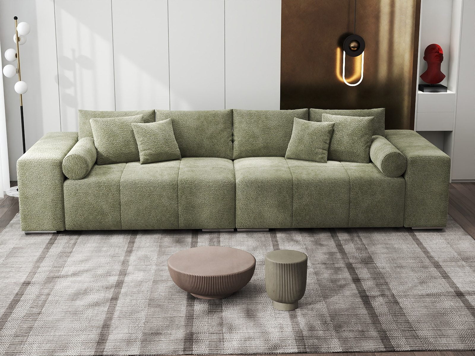 Canapea extensibilă dumonde cu ladă de depozitare si sezut confortabil din spuma high-density, Marbela XXL Vibe Olive 38 290x100 cm