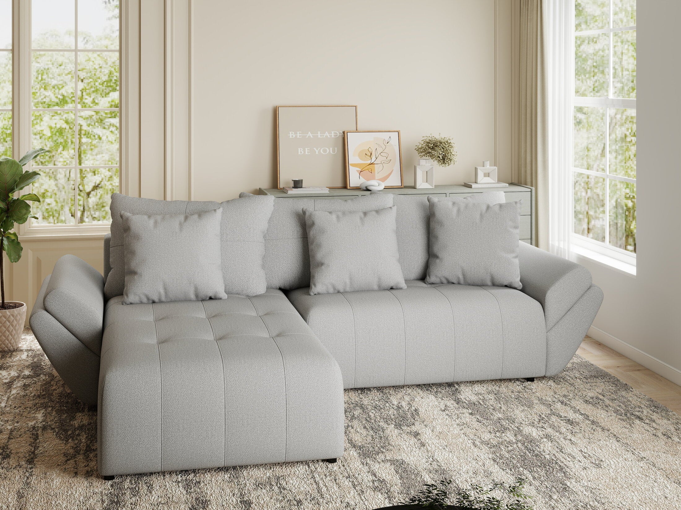 Colțar extensibil dumonde cu ladă de depozitare si sezut confortabil din spuma HR, Berlin Enjoy Gri 280x185 cm