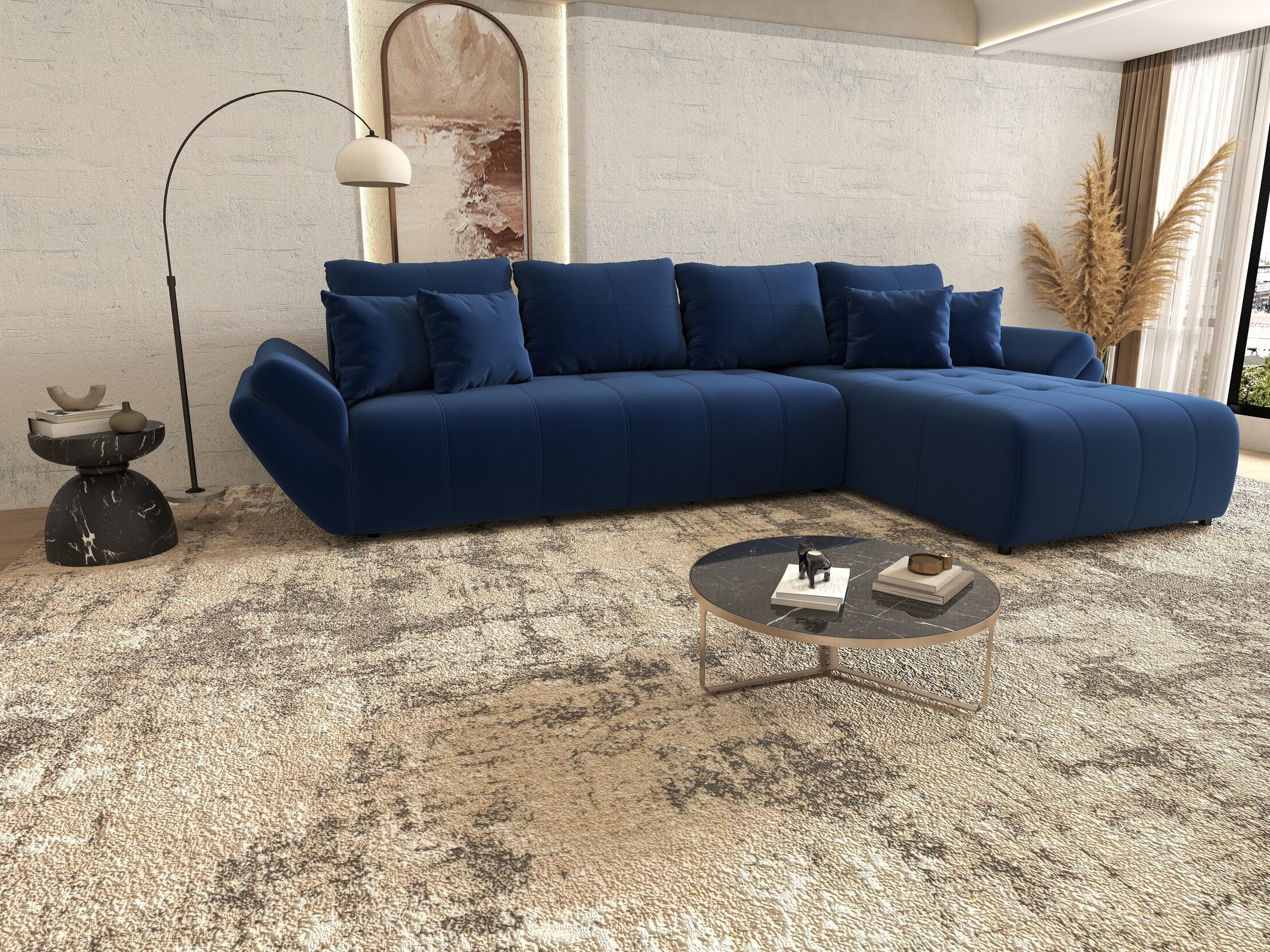 Colțar extensibil dumonde cu ladă de depozitare si sezut confortabil din spuma HR, Berlin XL Royal Albastru 350x185 cm II