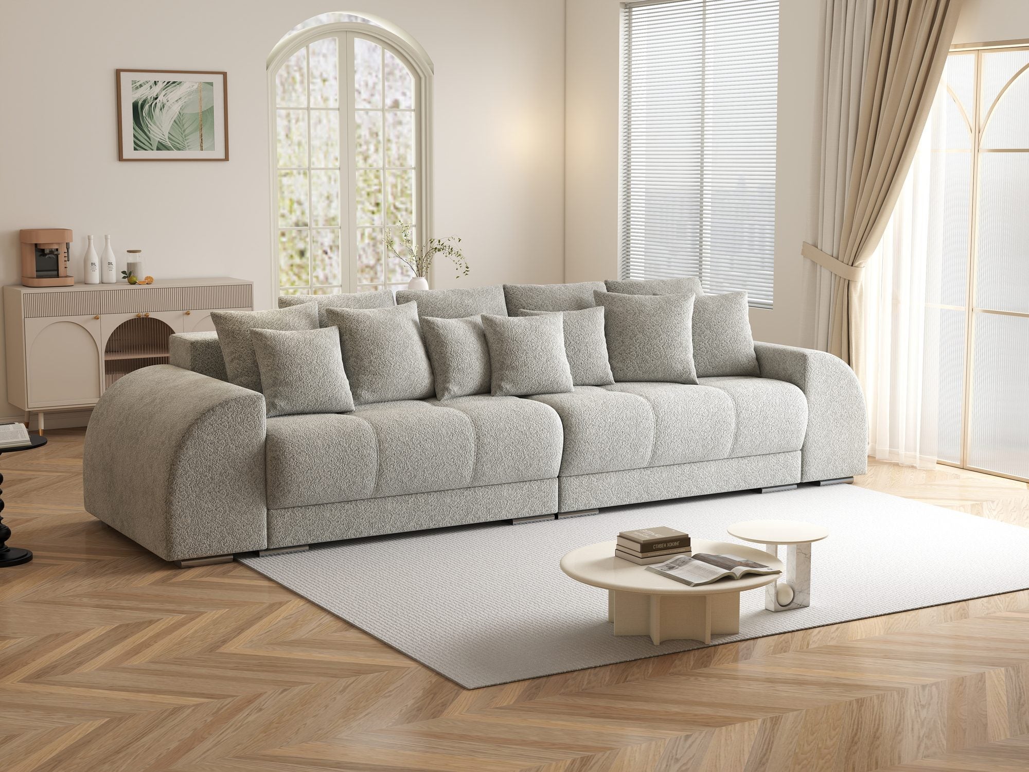 Canapea extensibilă dumonde cu 2 lăzi de depozitare si sezut confortabil din spuma high-density, Verona Arena Gri 15 310x100 cm