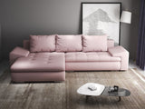 Colțar extensibil dumonde cu ladă de depozitare si sezut confortabil din spuma HR, Leonardo Enjoy Roz 255x193 cm