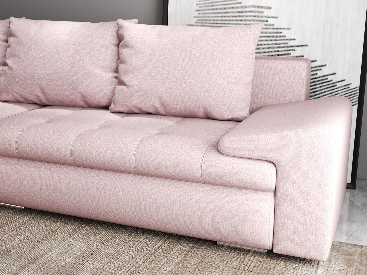 Colțar extensibil dumonde cu ladă de depozitare si sezut confortabil din spuma HR, Leonardo Enjoy Roz 255x193 cm Fabrica
