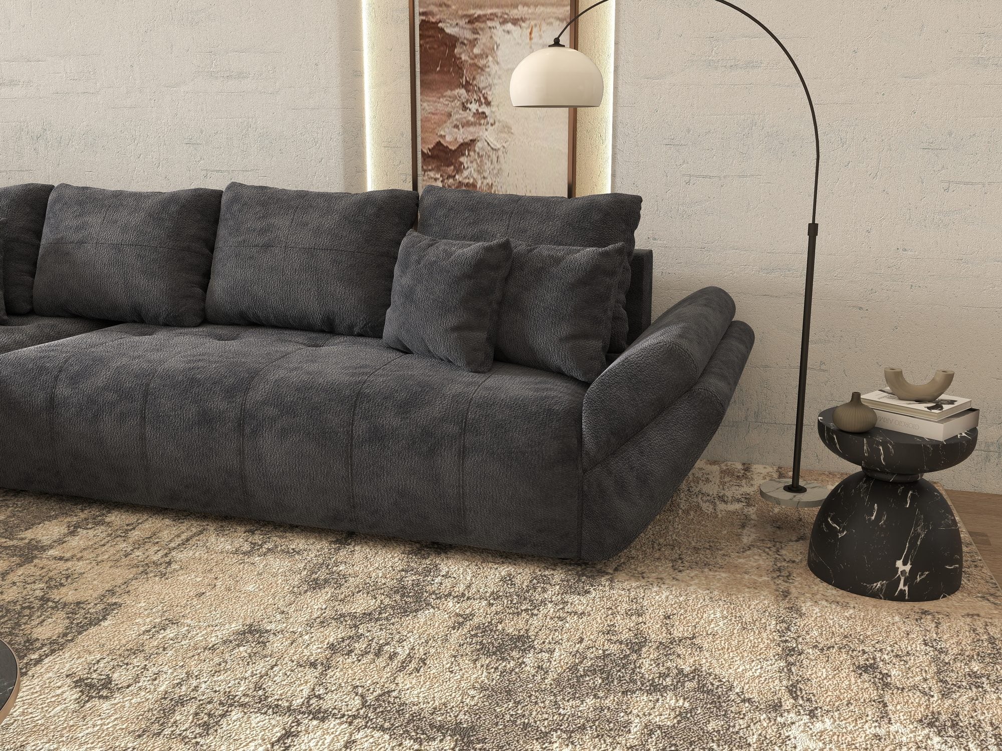Colțar extensibil dumonde cu ladă de depozitare si sezut confortabil din spuma high-density, Berlin XL Vibe Gri Antracit 97 350x185 cm