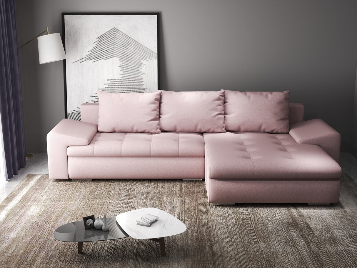 Colțar extensibil dumonde cu ladă de depozitare si sezut confortabil din spuma HR, Leonardo Enjoy Roz 255x193 cm II