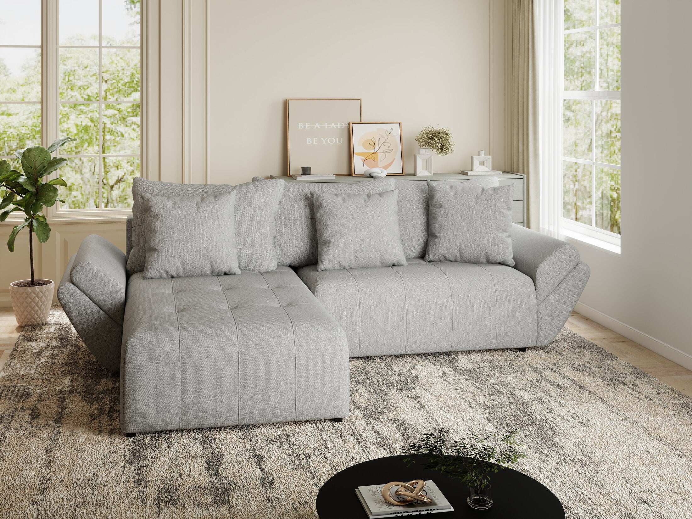 Colțar extensibil dumonde cu ladă de depozitare si sezut confortabil din spuma HR, Berlin Enjoy Gri 280x185 cm