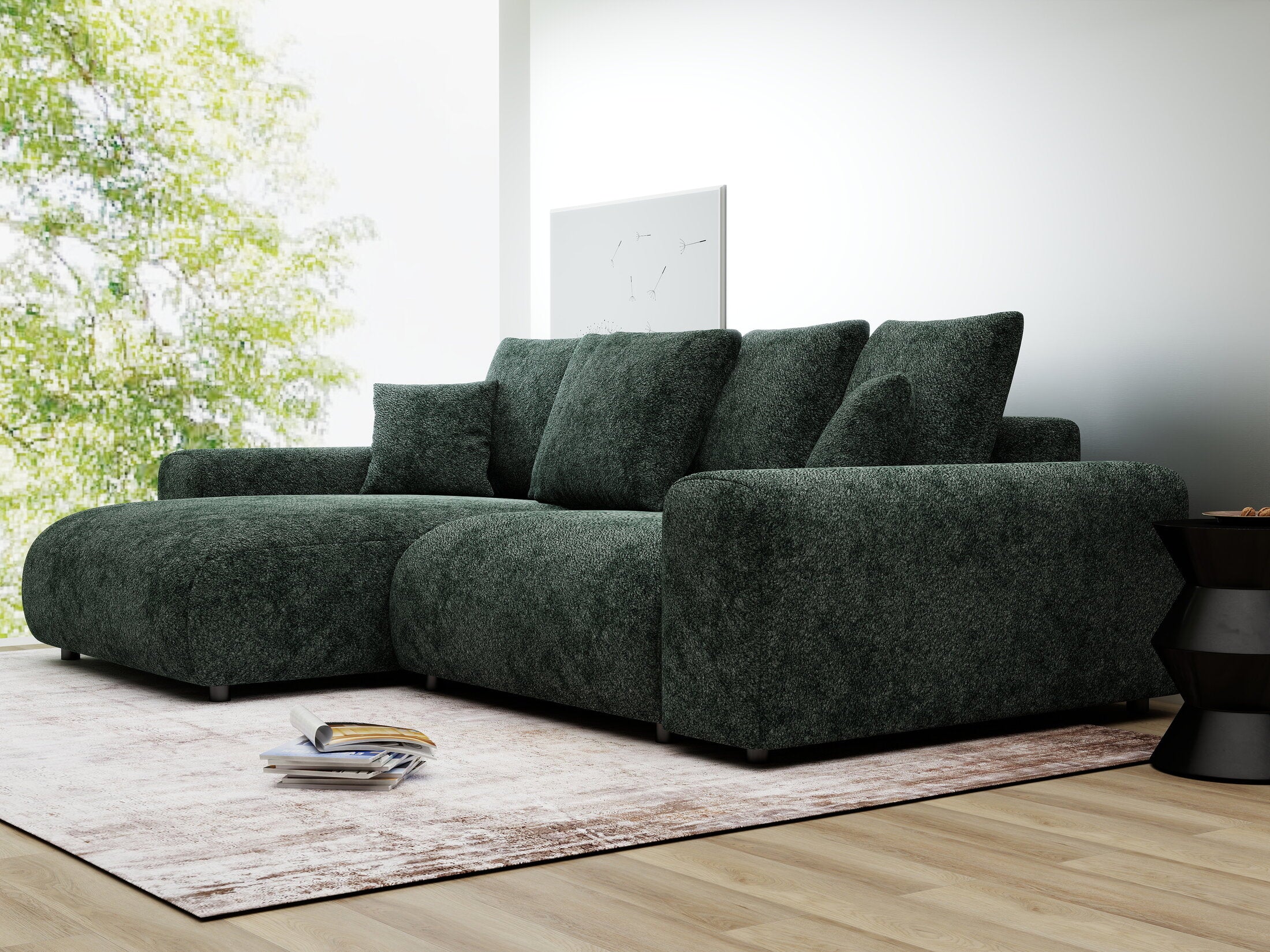 Colțar extensibil dumonde cu ladă de depozitare și șezut confortabil din spumă HR, Luma Euphoria Verde 255x168 cm