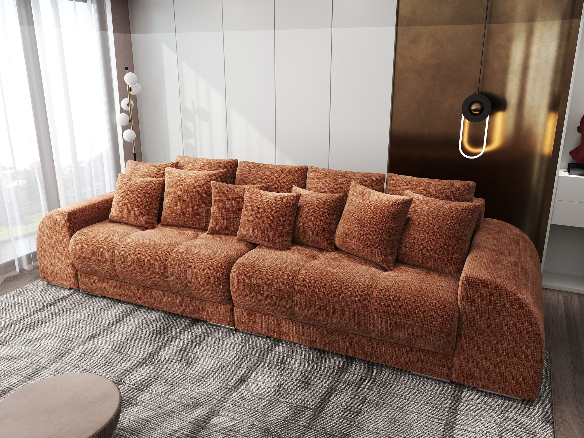 Canapea extensibilă dumonde cu 2 lăzi de depozitare si sezut confortabil din spuma high-density, Verona Cremona Teracota 52 310x100 cm