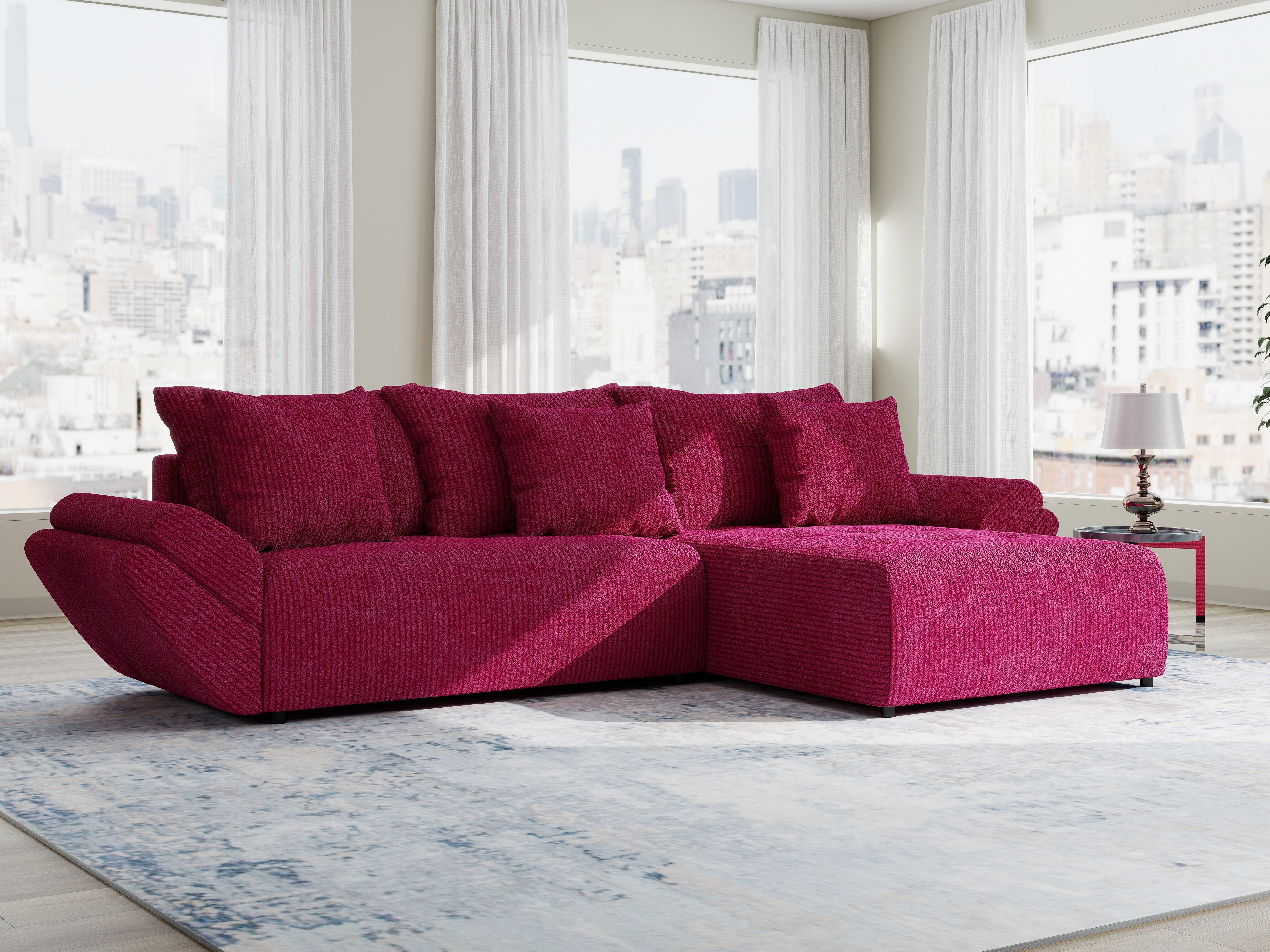 Colțar extensibil dumonde cu ladă de depozitare si sezut confortabil din spuma HR, Berlin Zoom Rosu 280x185 cm II