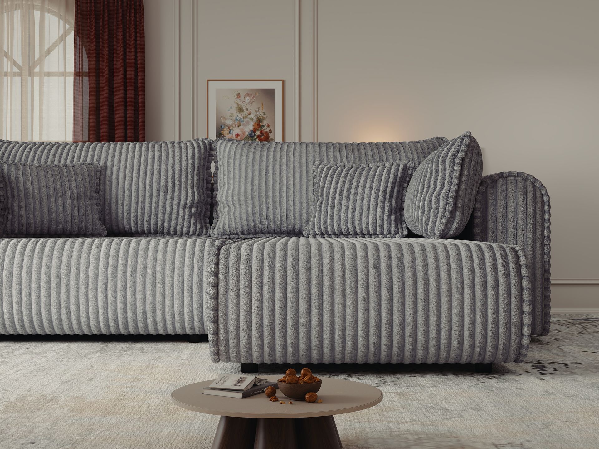 Colțar extensibil dumonde cu ladă de depozitare si sezut confortabil din spuma high-density, Monaco L Tilia Dove II 270x100 cm